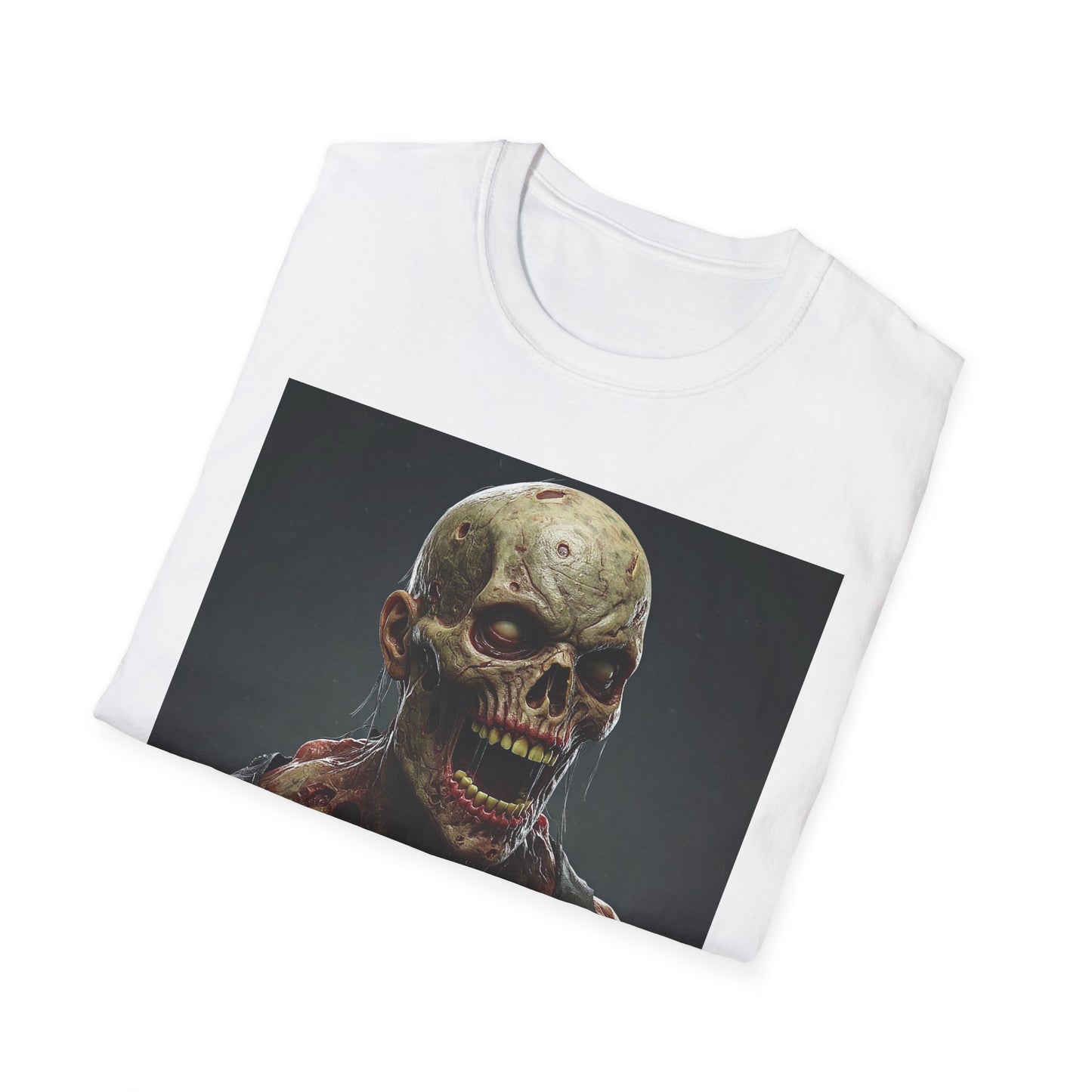 Unisex Softstyle T-Shirt with Creepy Zombie Graphic - Perfect for Halloween and Horror Fans