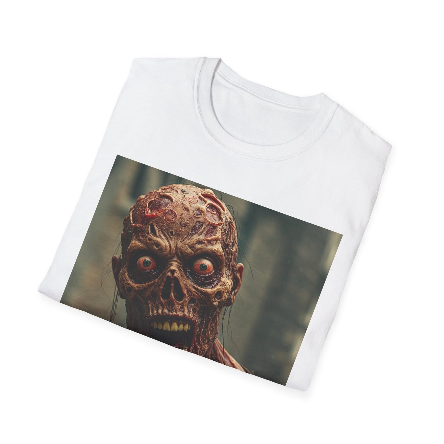 Creepy Zombie Unisex Softstyle T-Shirt for Halloween Horror Fans