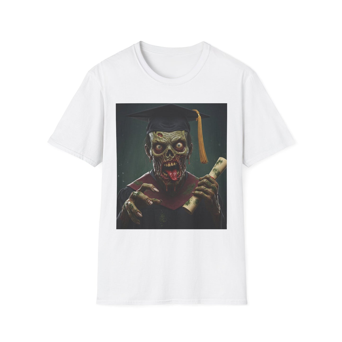 Zombie Graduate Unisex Softstyle T-Shirt - Perfect for Halloween & Graduation