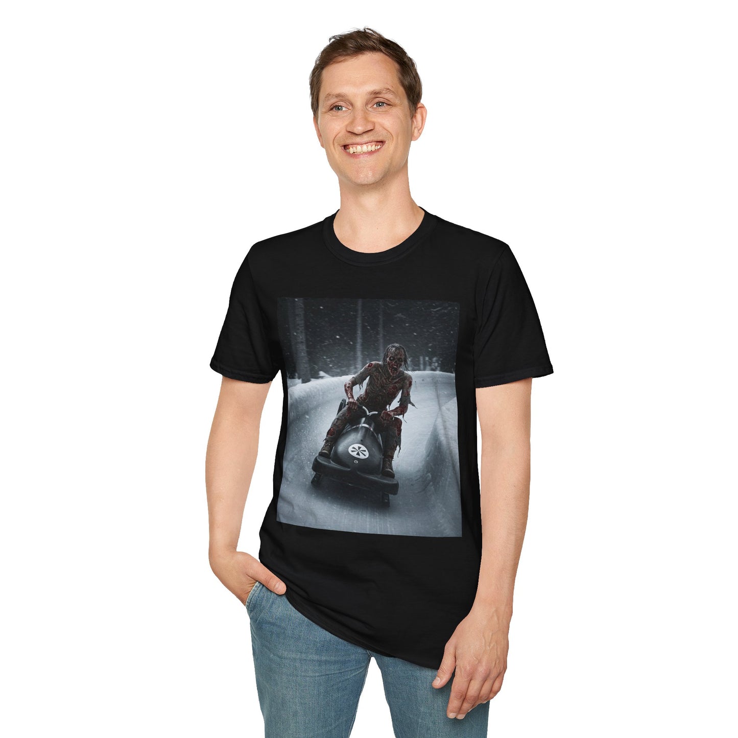 Winter Adventure Unisex Softstyle T-Shirt - Snowmobiling Graphic Tee