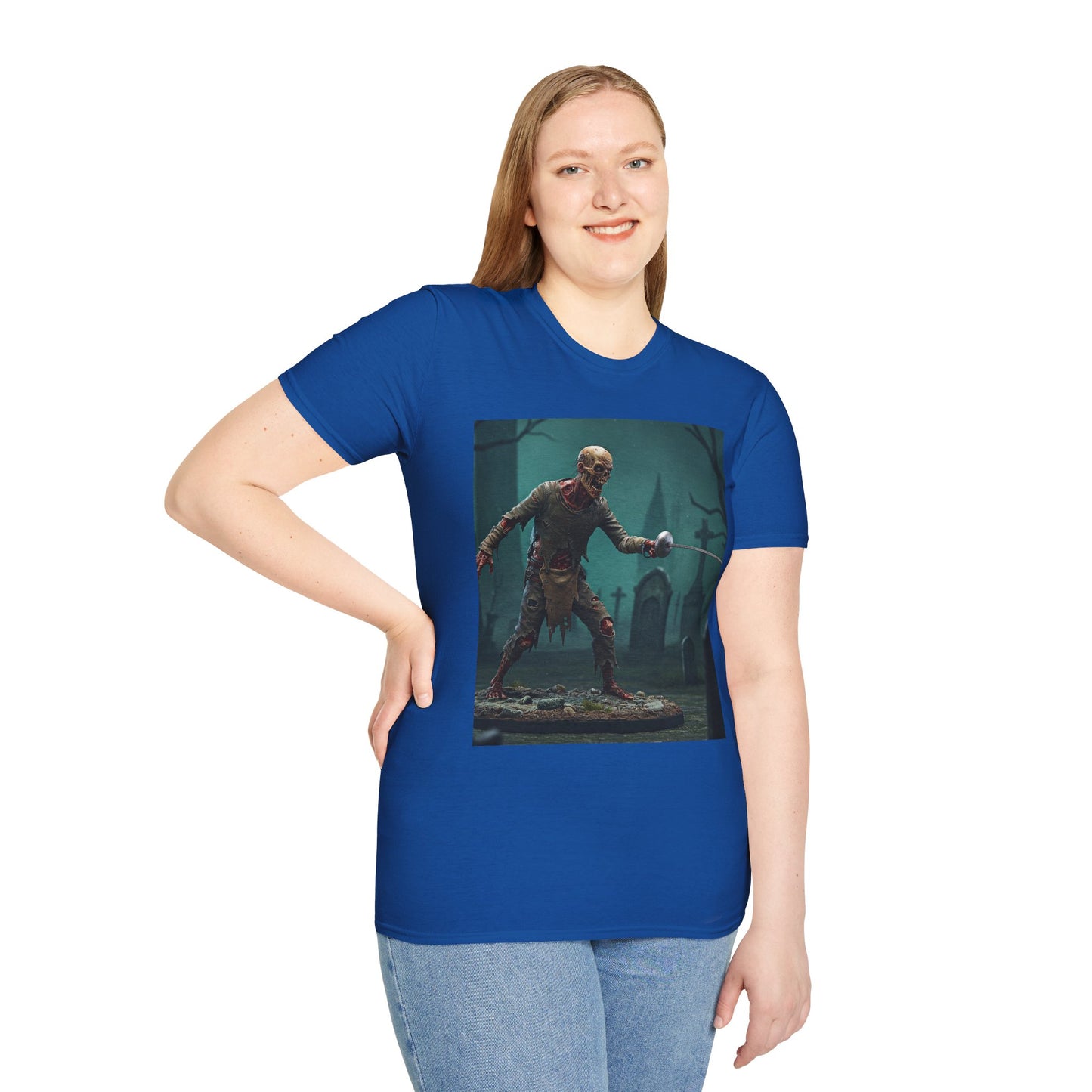 Zombie Swordsman Unisex Softstyle T-Shirt - Perfect for Halloween & Horror Fans