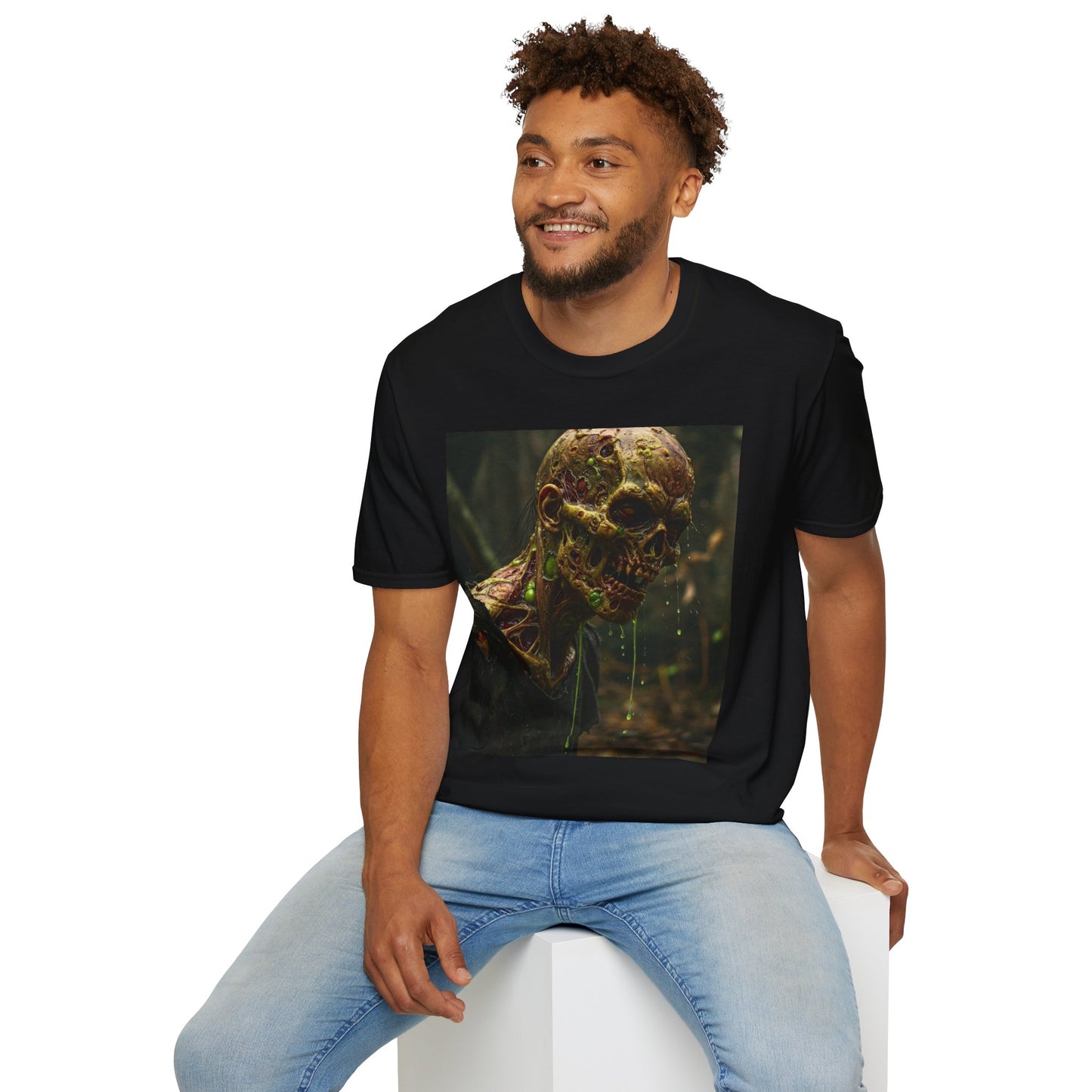 Creepy Zombie Graphic Unisex Softstyle T-Shirt - Perfect for Halloween and Horror Fans