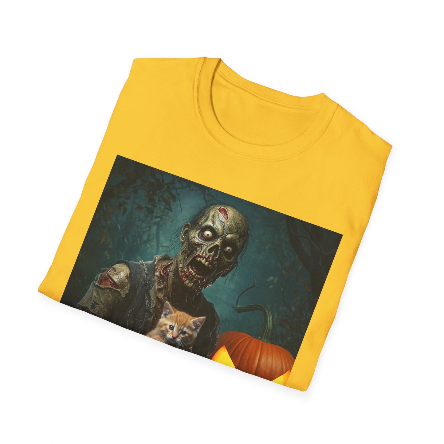 Spooky Cat and Zombie Unisex Softstyle T-Shirt for Halloween