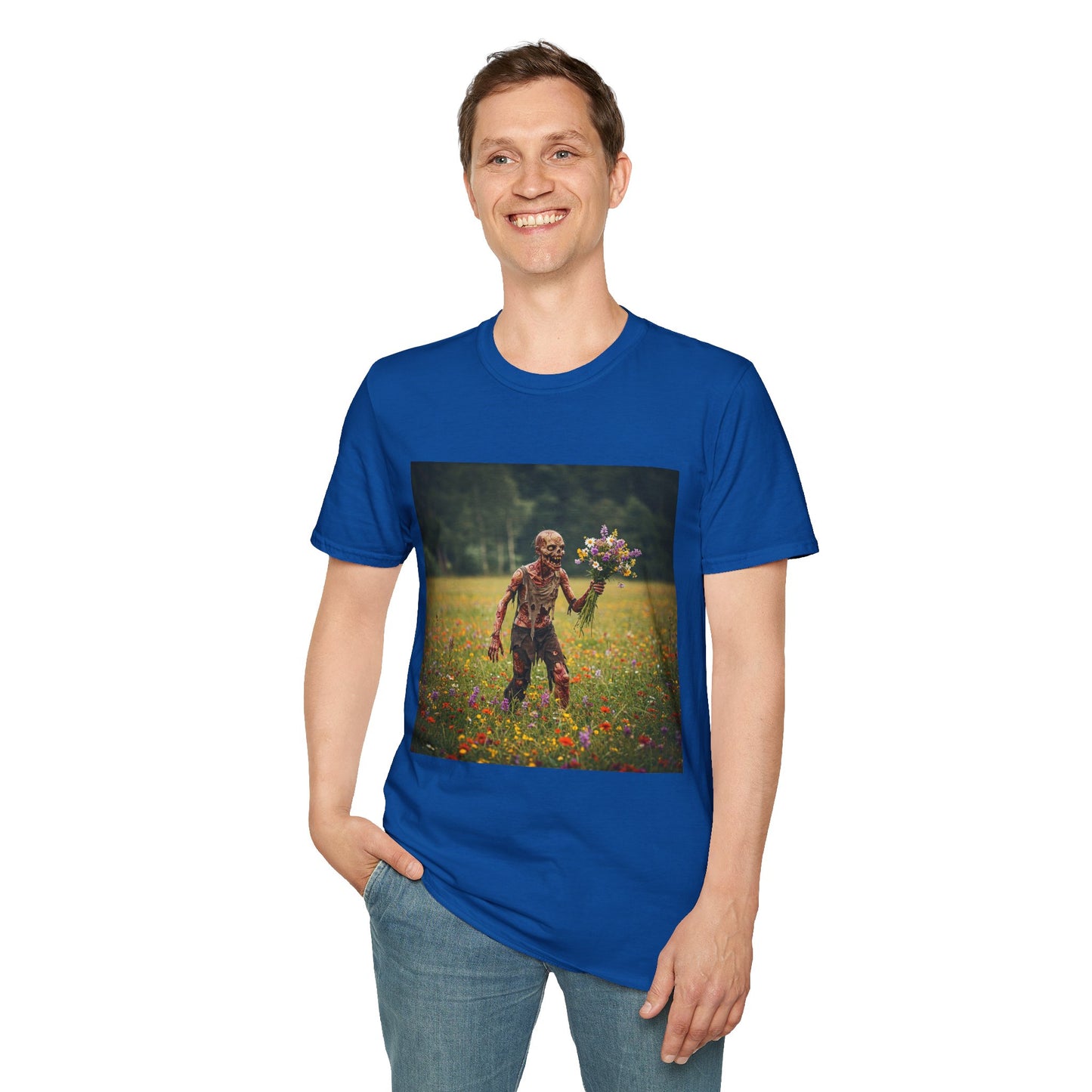 Zombie in Bloom Unisex Softstyle T-Shirt – Perfect for Halloween and Unique Gift Ideas