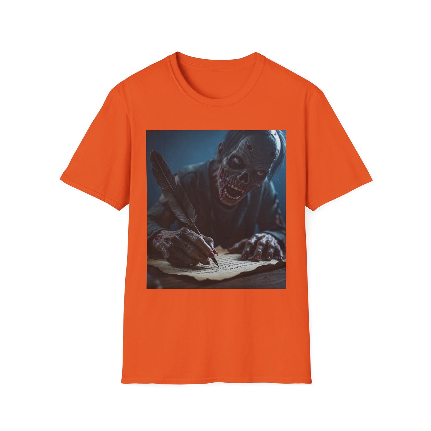 Creepy Zombie Writer Apocalyptic Portrait Tee, bold, decaying zombie graphic