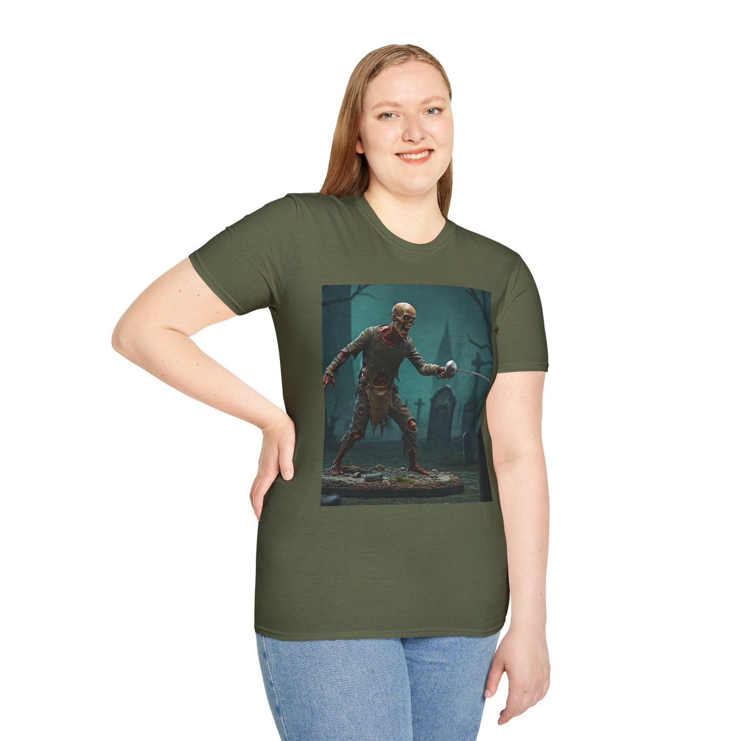 Zombie Swordsman Unisex Softstyle T-Shirt - Perfect for Halloween & Horror Fans