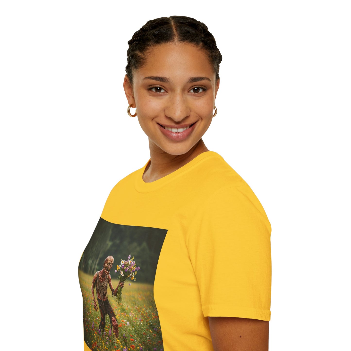 Zombie in Bloom Unisex Softstyle T-Shirt – Perfect for Halloween and Unique Gift Ideas