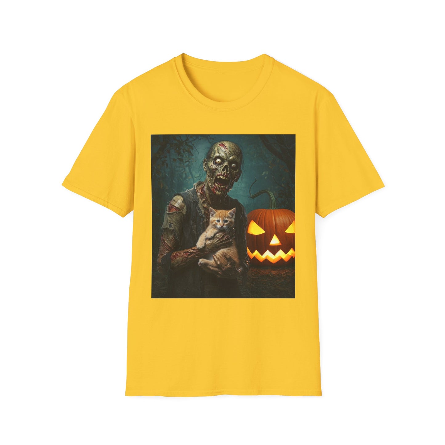 Spooky Cat and Zombie Unisex Softstyle T-Shirt for Halloween