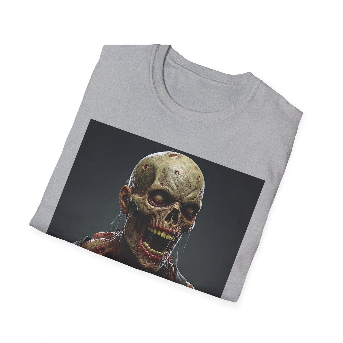 Unisex Softstyle T-Shirt with Creepy Zombie Graphic - Perfect for Halloween and Horror Fans