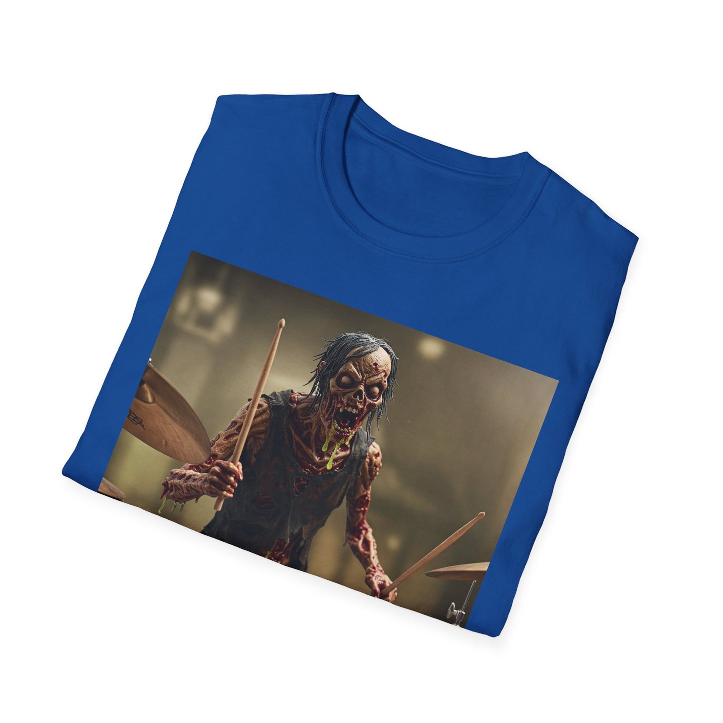 Zombie Drummer Unisex Softstyle T-Shirt - Perfect for Music Lovers and Halloween