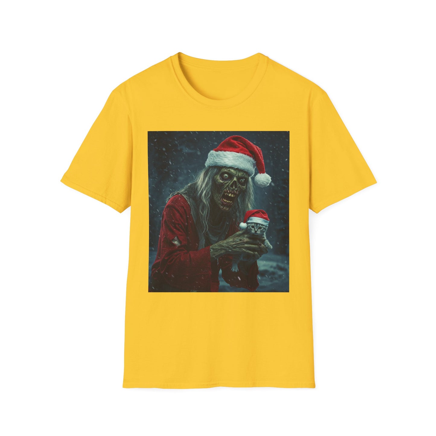 Festive Zombie Santa Apocalyptic Portrait Tee, bold, decaying zombie graphic