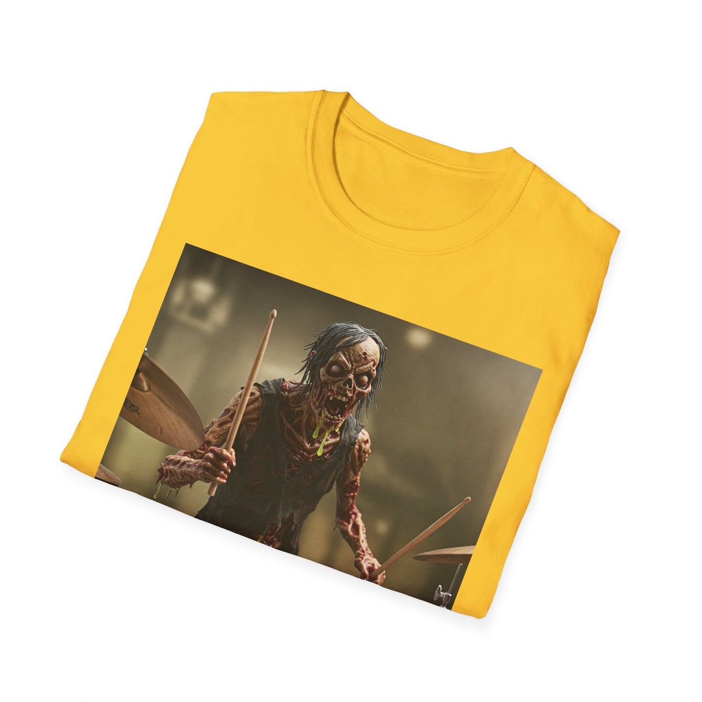 Zombie Drummer Unisex Softstyle T-Shirt - Perfect for Music Lovers and Halloween