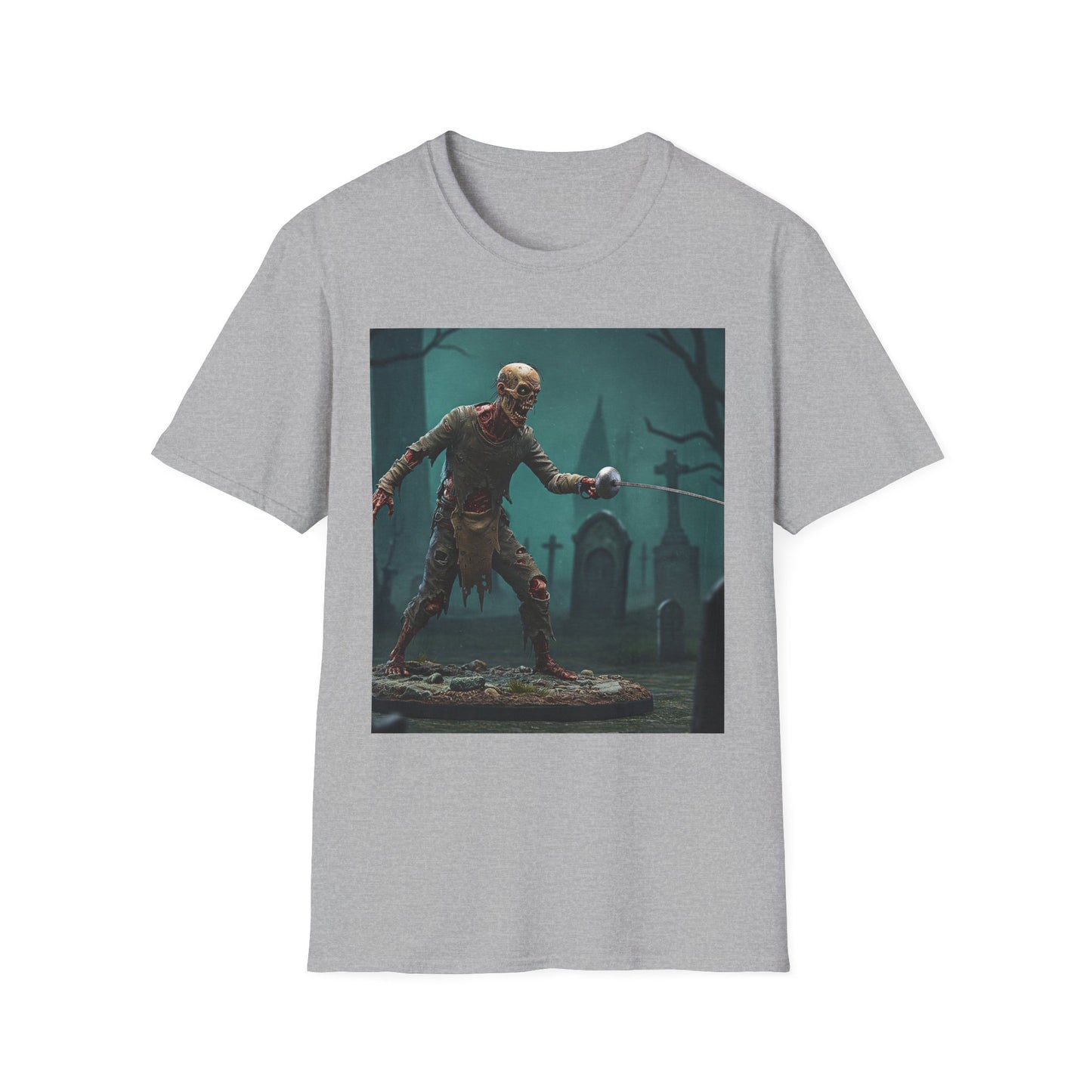 Zombie Swordsman Unisex Softstyle T-Shirt - Perfect for Halloween & Horror Fans