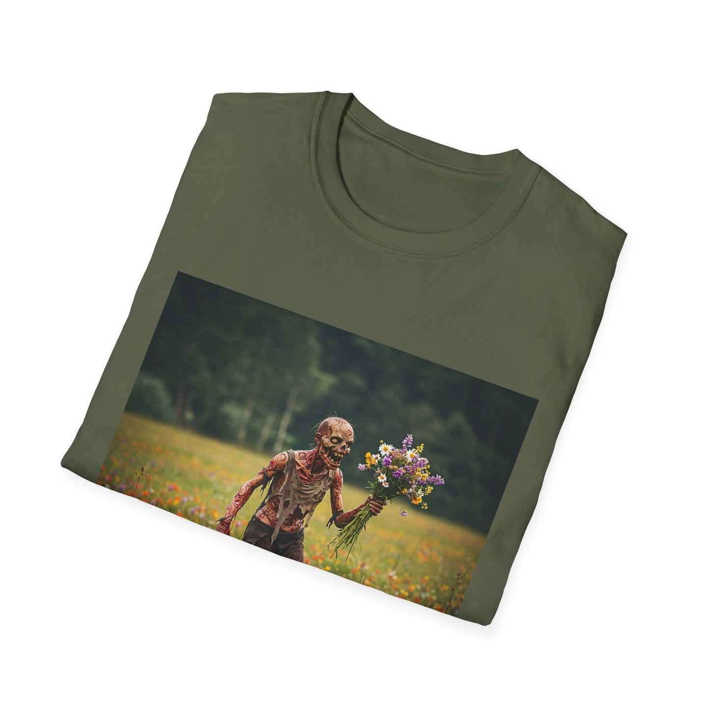 Zombie in Bloom Unisex Softstyle T-Shirt – Perfect for Halloween and Unique Gift Ideas