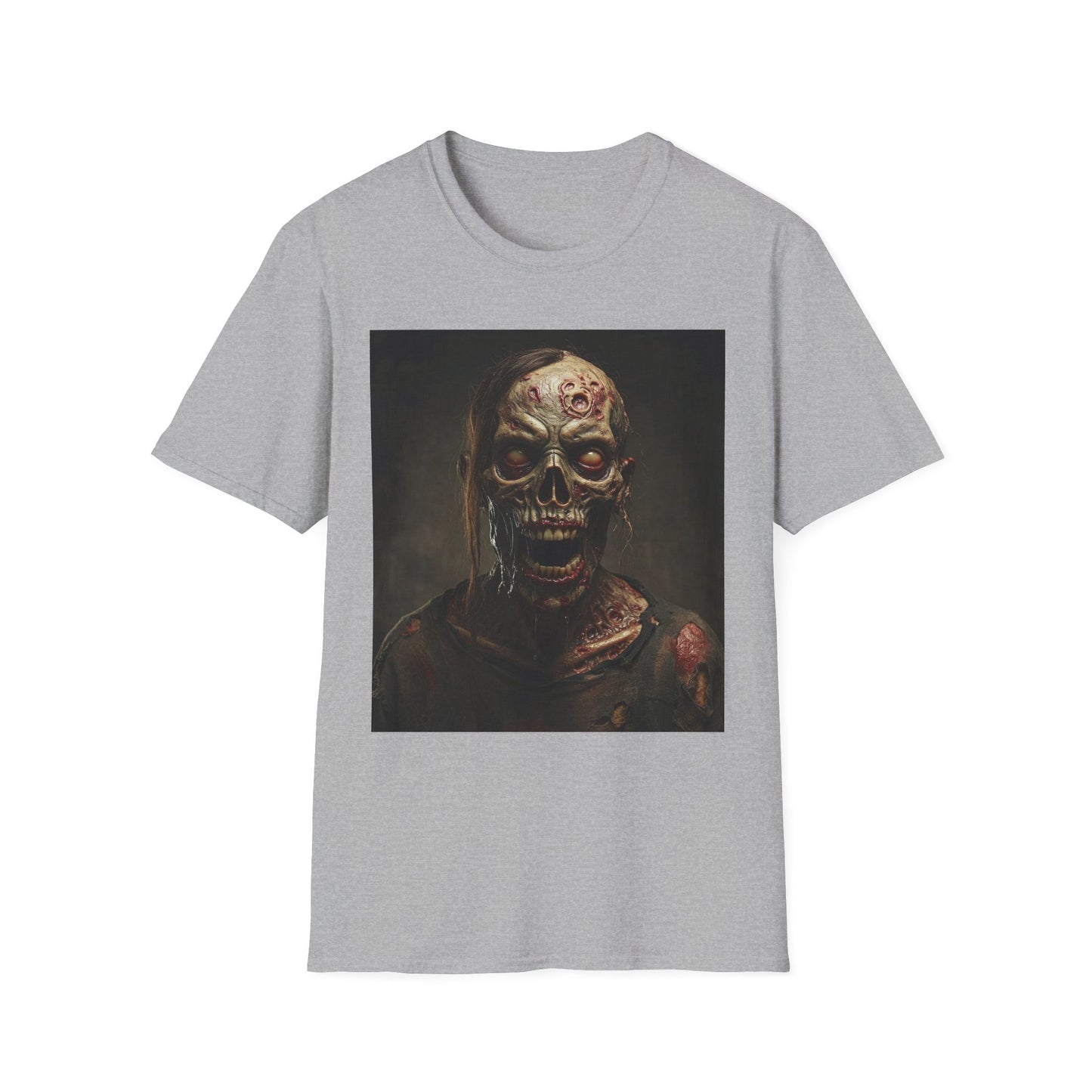 Spooky Zombie Apocalyptic Portrait Tee, bold, decaying zombie graphic