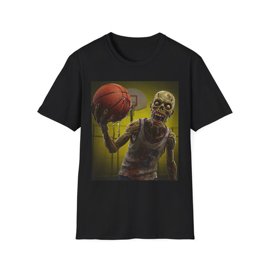 Zombie Basketball Apocalyptic Portrait Tee, bold, decaying zombie graphic