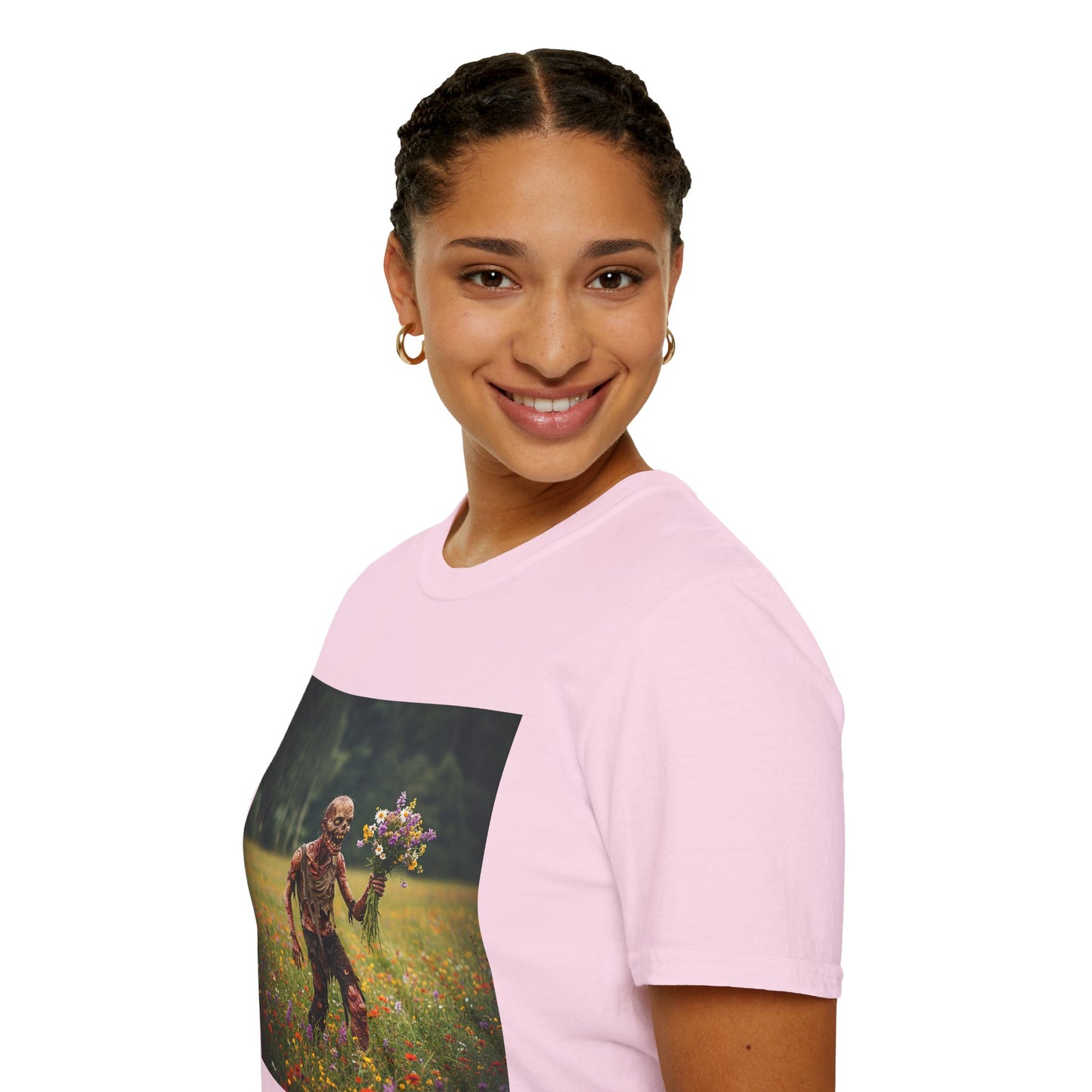 Zombie in Bloom Unisex Softstyle T-Shirt – Perfect for Halloween and Unique Gift Ideas