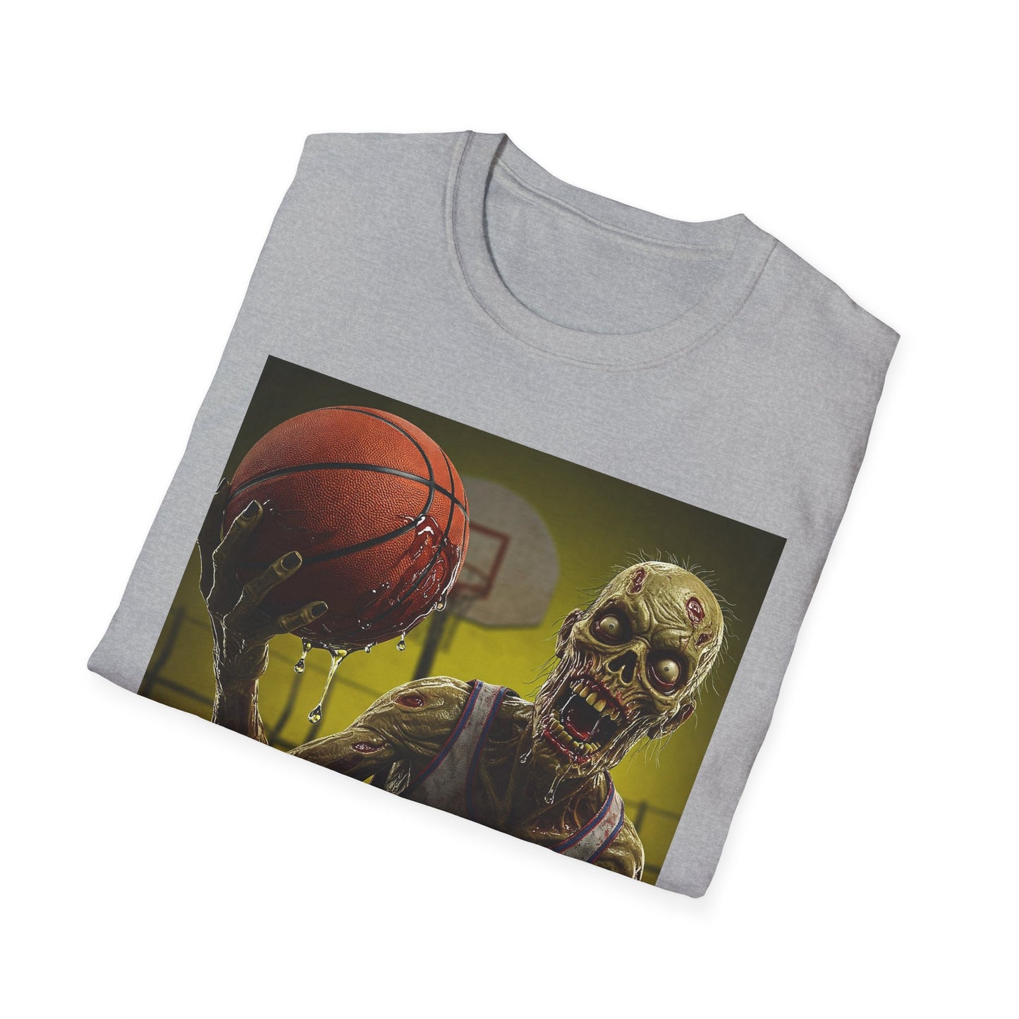 Zombie Basketball Apocalyptic Portrait Tee, bold, decaying zombie graphic