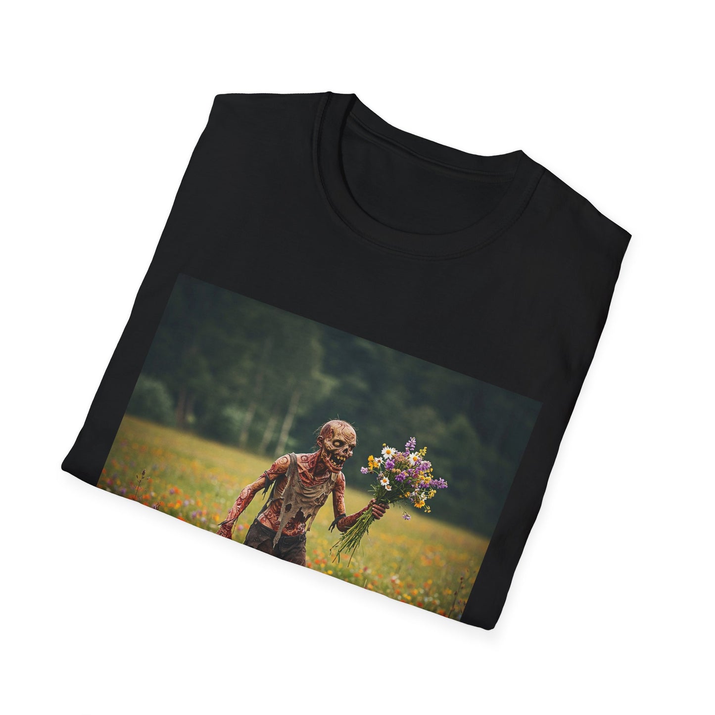 Zombie in Bloom Unisex Softstyle T-Shirt – Perfect for Halloween and Unique Gift Ideas