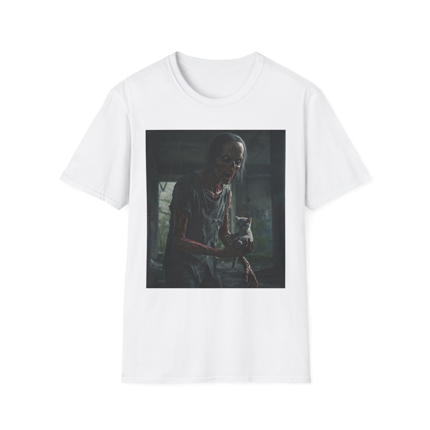 Creepy Cat Zombie Apocalyptic Portrait Tee, bold, decaying zombie graphic