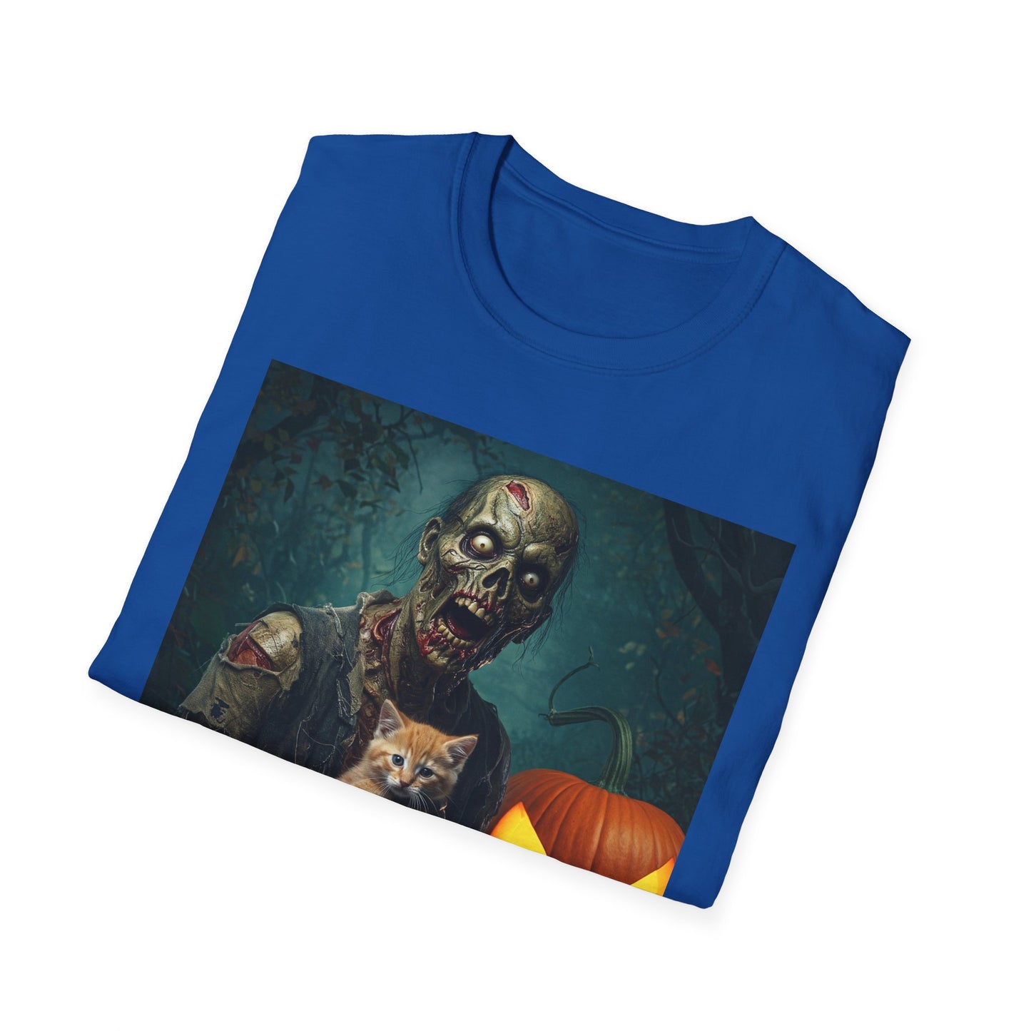 Spooky Cat and Zombie Unisex Softstyle T-Shirt for Halloween