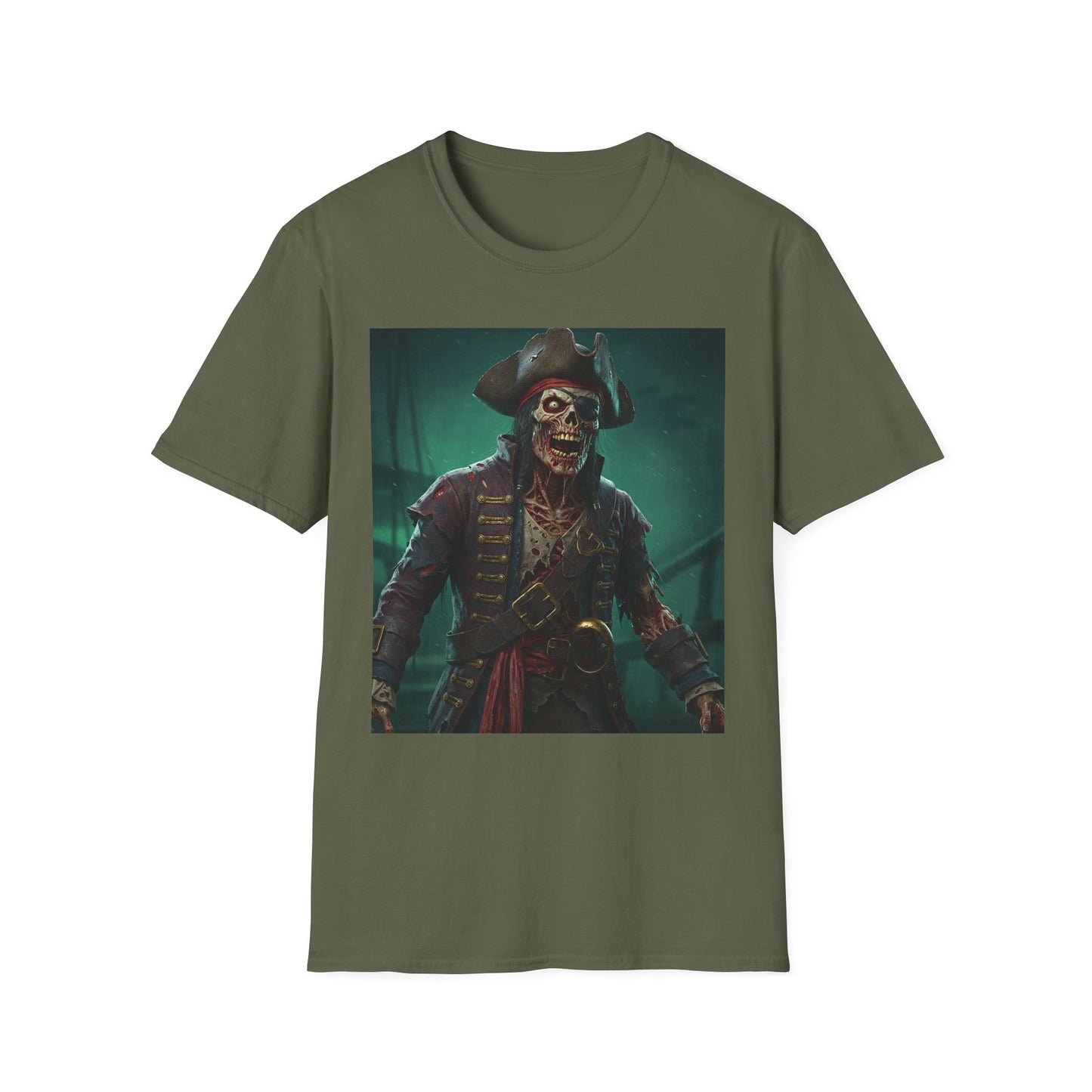 Pirate Skeleton Graphic Unisex Softstyle T-Shirt - Perfect for Halloween and Themed Parties