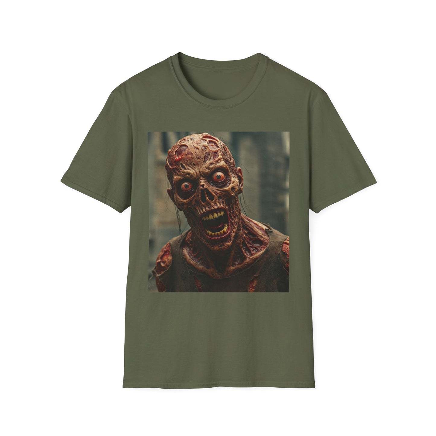 Creepy Zombie Unisex Softstyle T-Shirt for Halloween Horror Fans