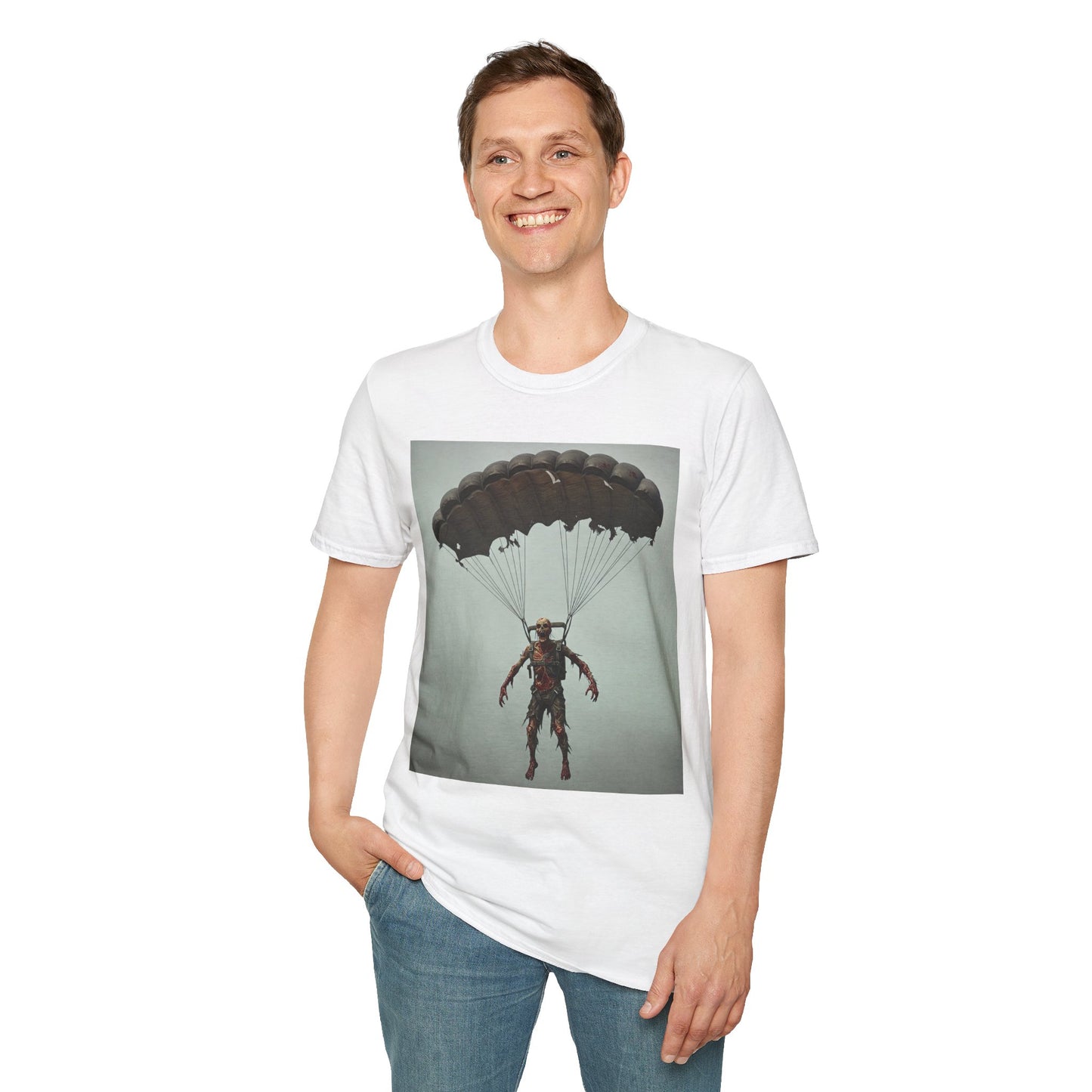 Adventure Awaits Parachuting Hero Unisex Softstyle T-Shirt