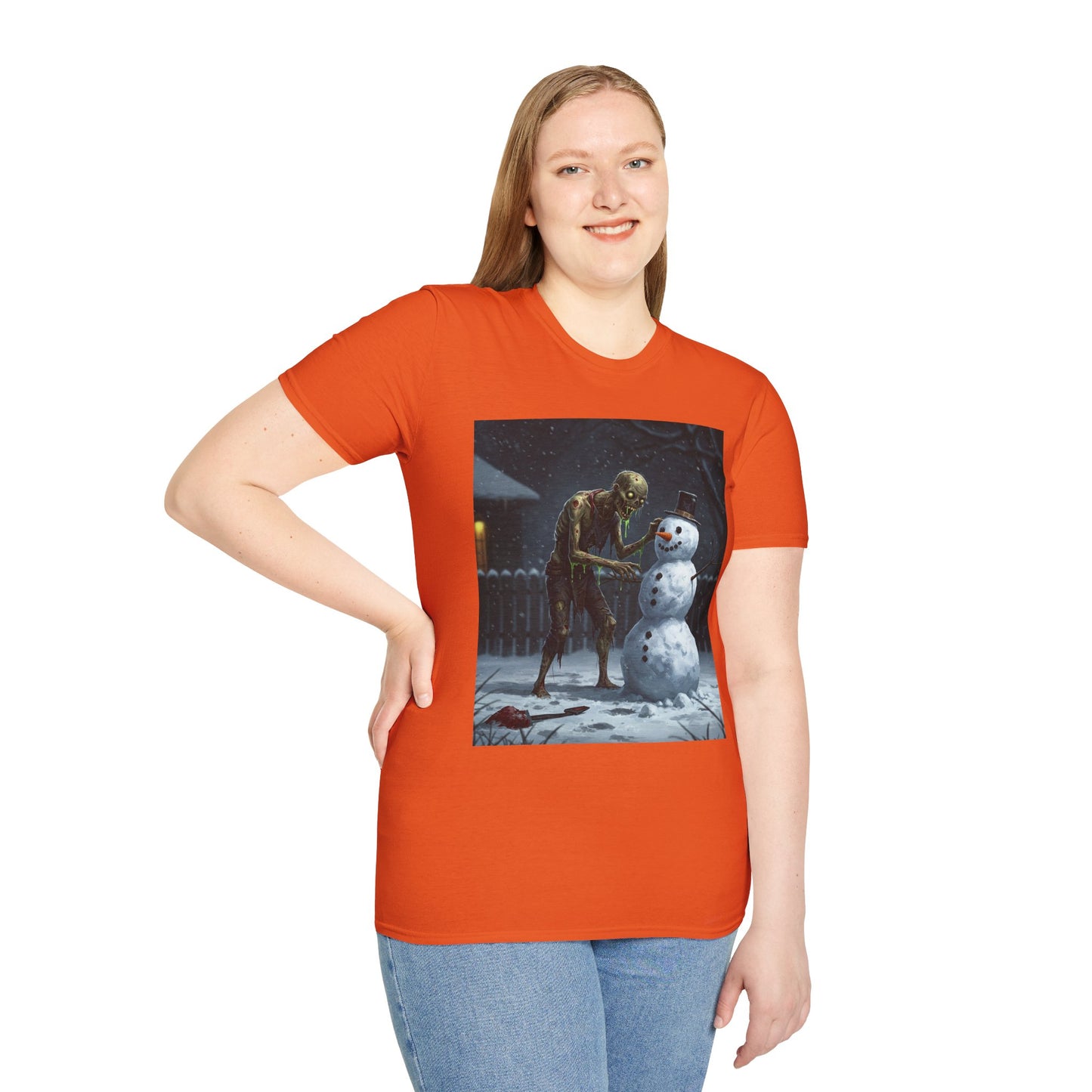 Merry Horror Unisex Softstyle T-Shirt - Creepy Snowman Design