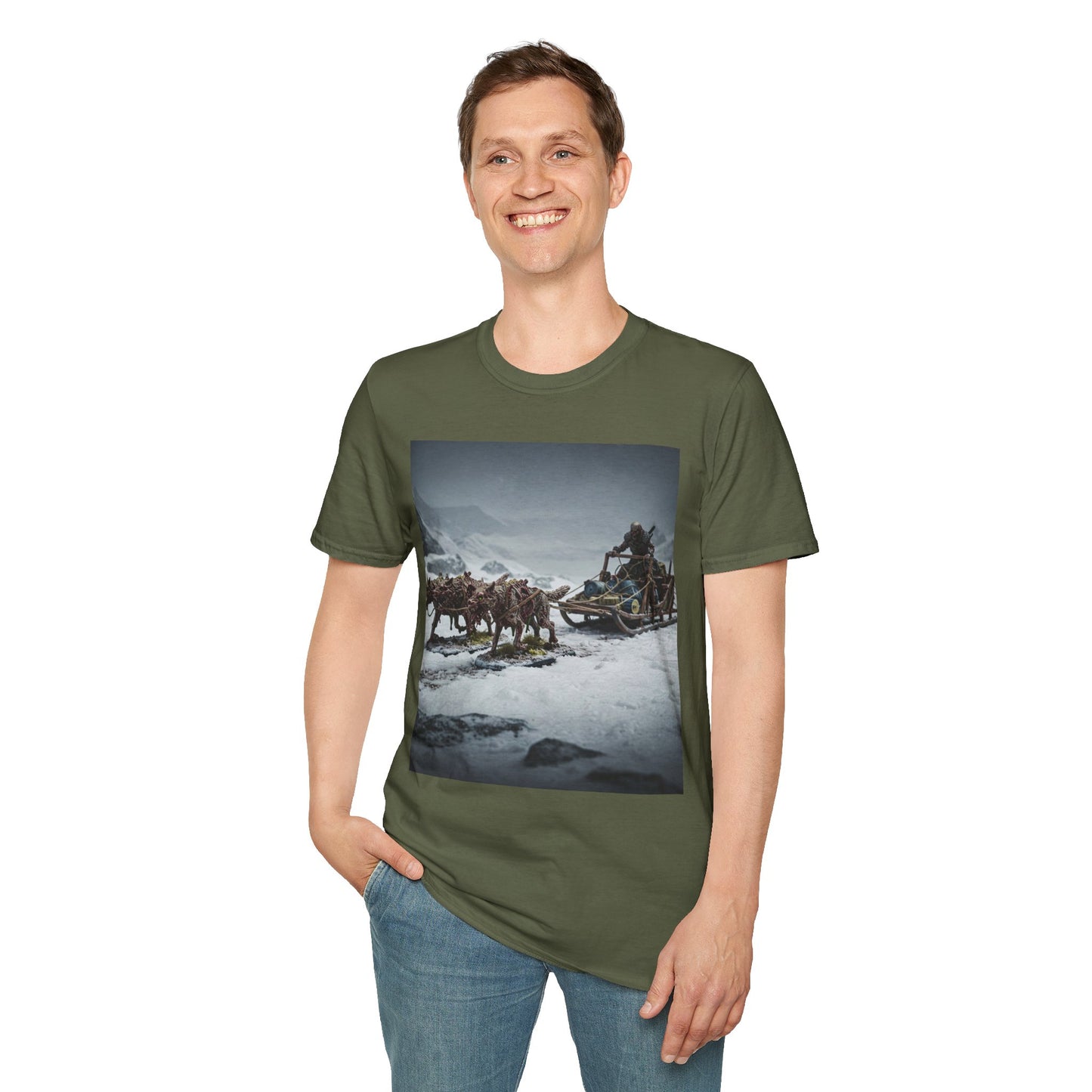 Adventure Awaits Unisex Softstyle T-Shirt - Mountain Trekking Design