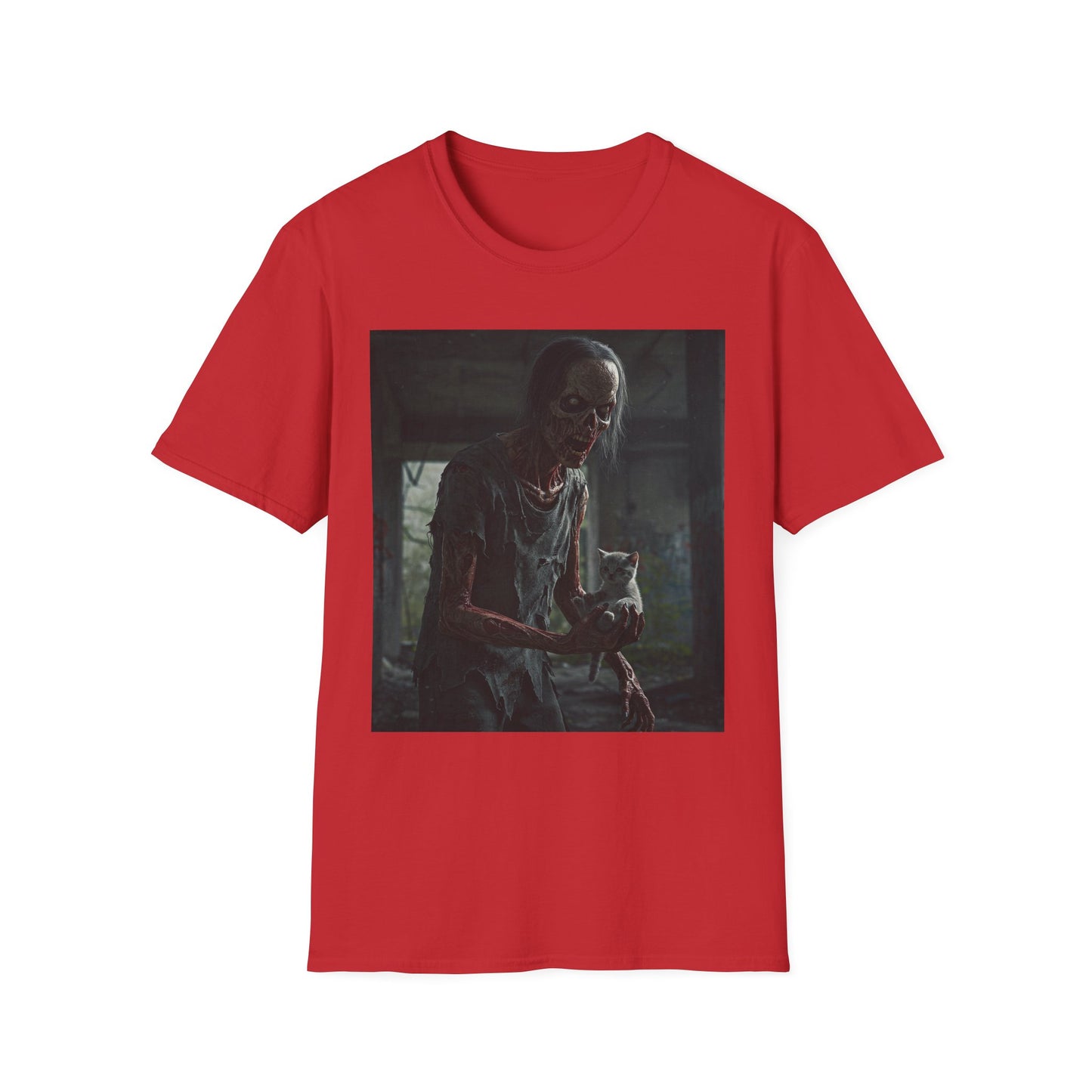 Creepy Cat Zombie Apocalyptic Portrait Tee, bold, decaying zombie graphic