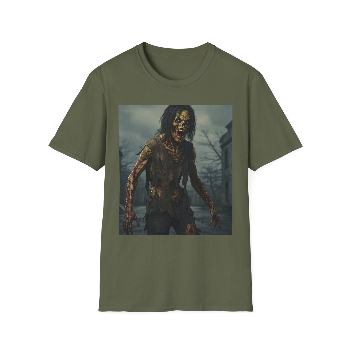 Zombie Apocalyptic Portrait Tee, bold, decaying zombie graphic