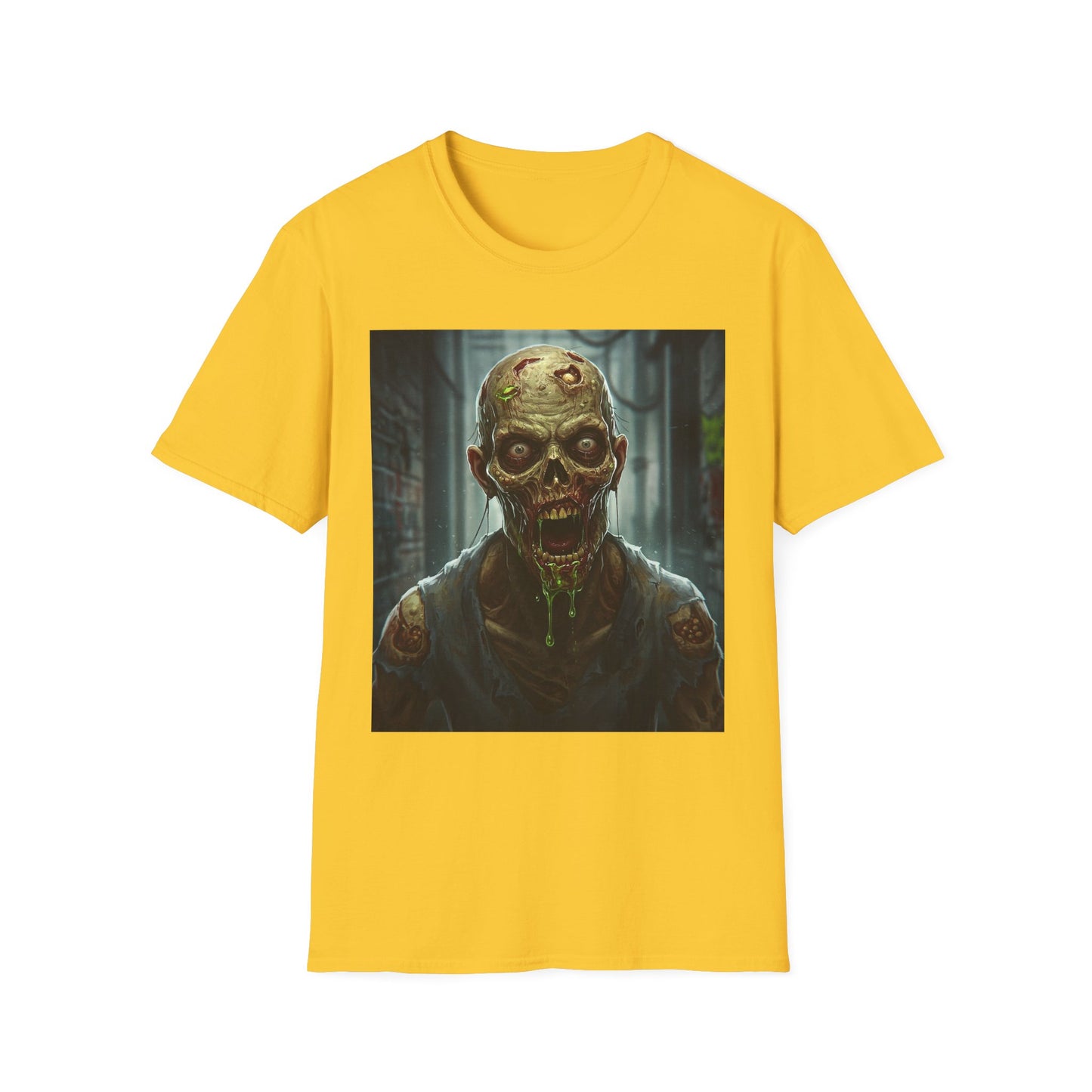 Apocalyptic Portrait Tee, bold, decaying zombie graphic