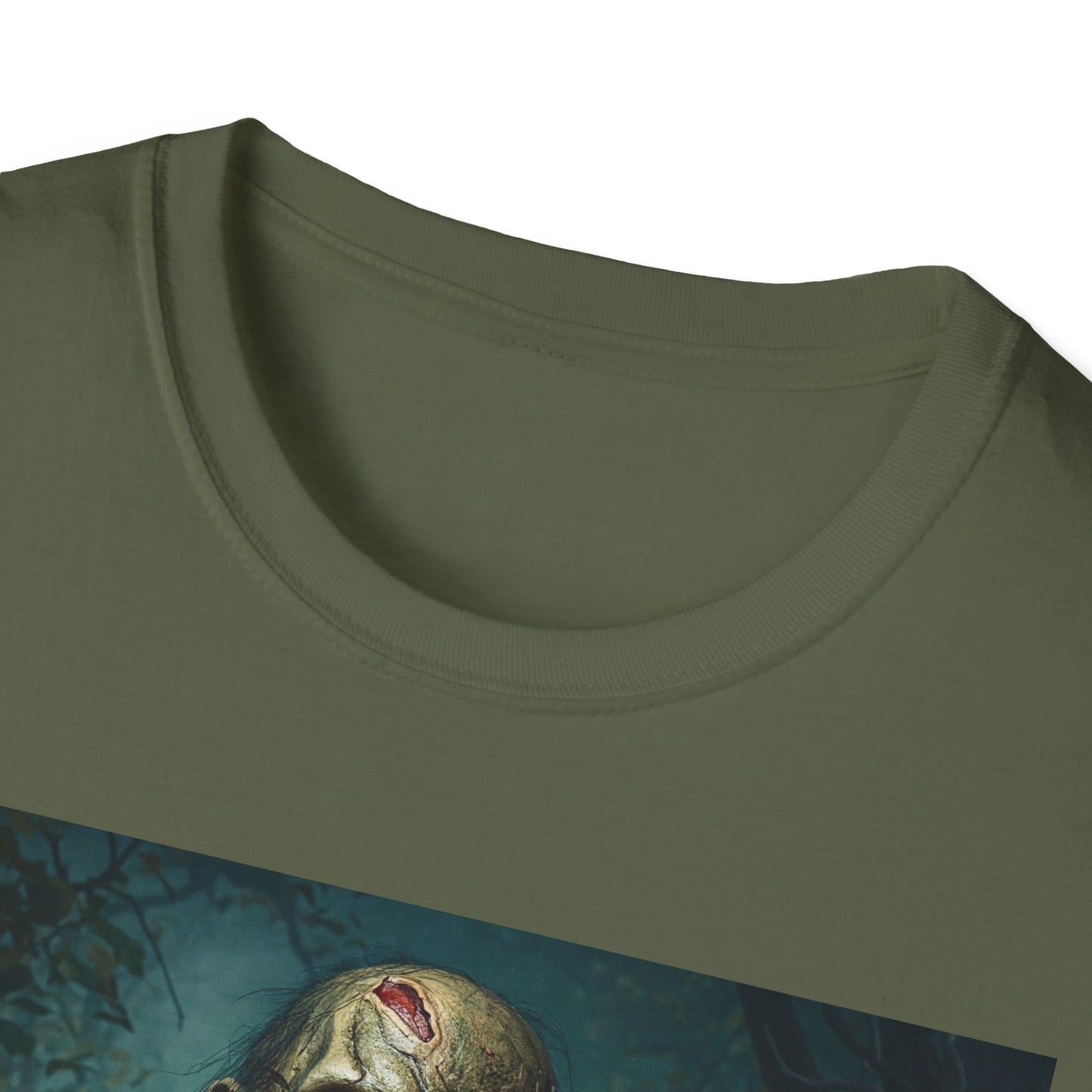 Spooky Cat and Zombie Unisex Softstyle T-Shirt for Halloween