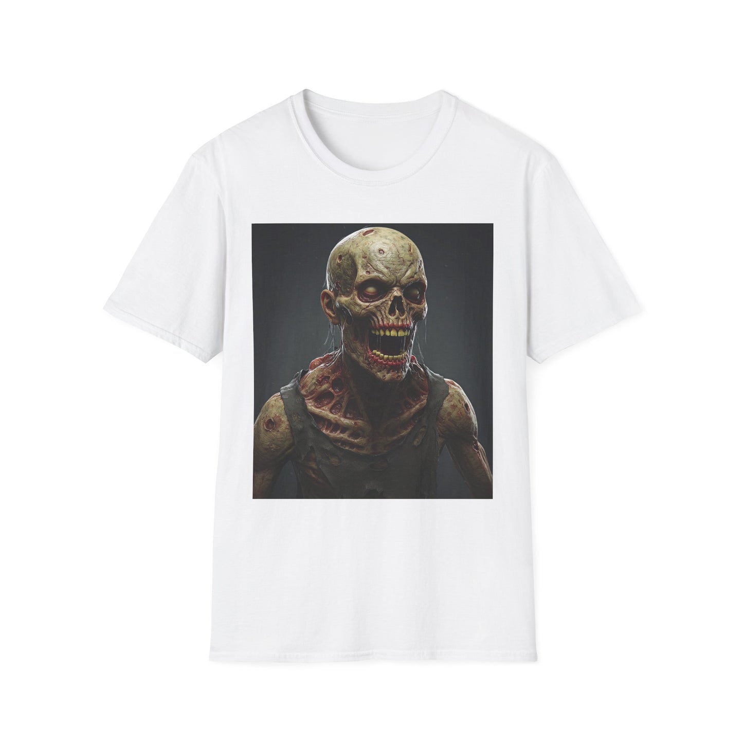 Unisex Softstyle T-Shirt with Creepy Zombie Graphic - Perfect for Halloween and Horror Fans