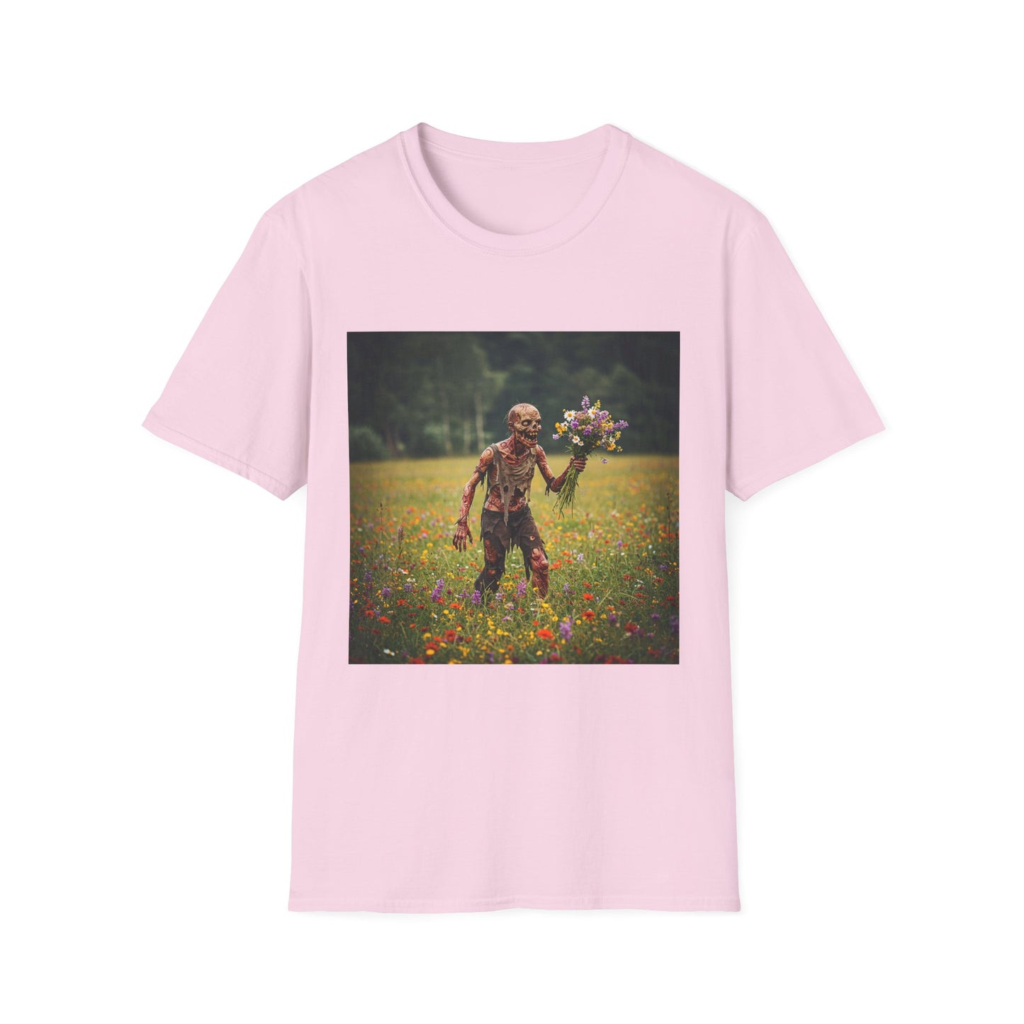 Zombie in Bloom Unisex Softstyle T-Shirt – Perfect for Halloween and Unique Gift Ideas