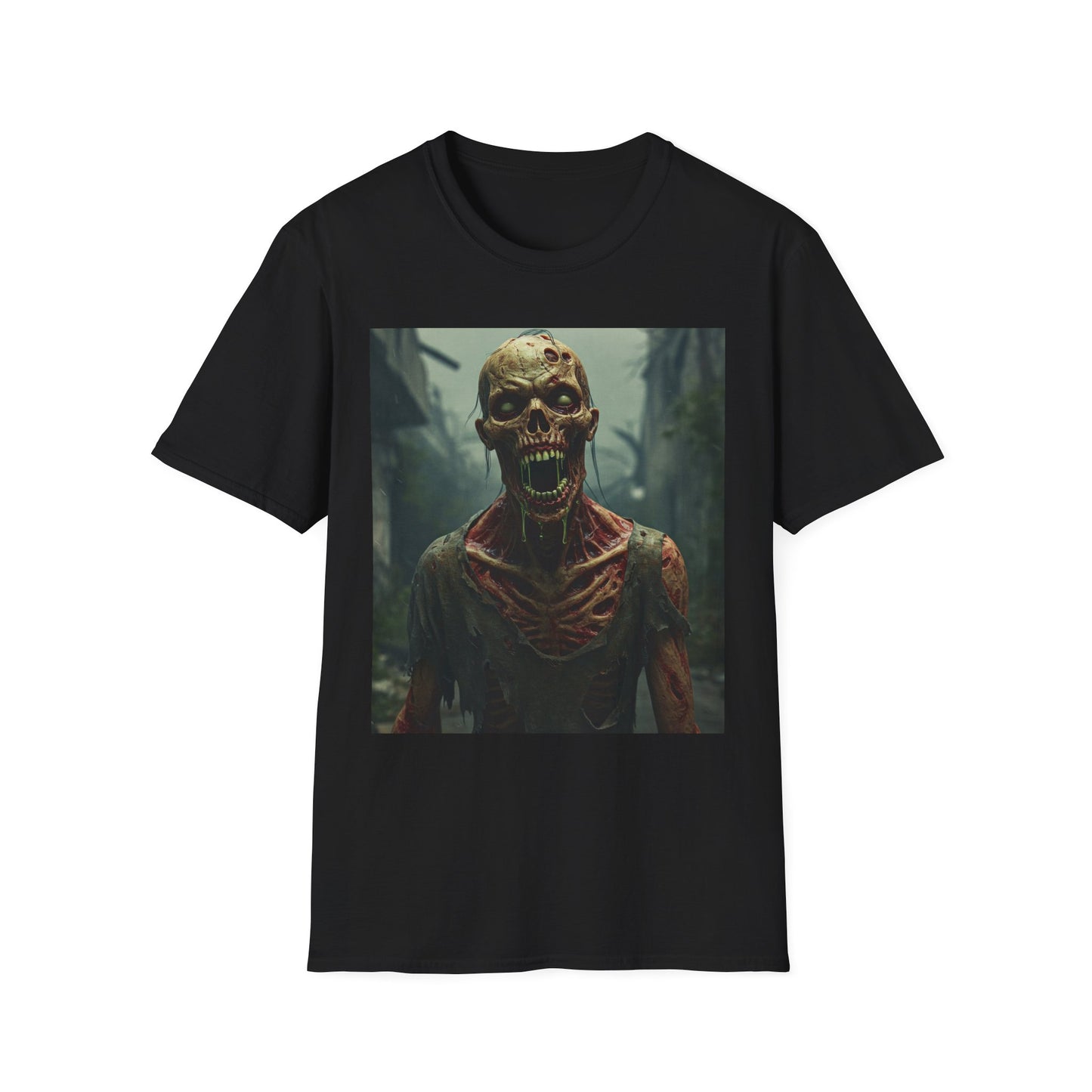 Apocalyptic Portrait Tee, bold, decaying zombie graphic