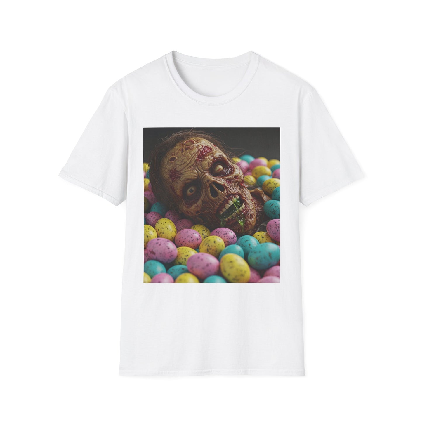 Eerie Easter Skull Apocalyptic Portrait Tee, bold, decaying zombie graphic