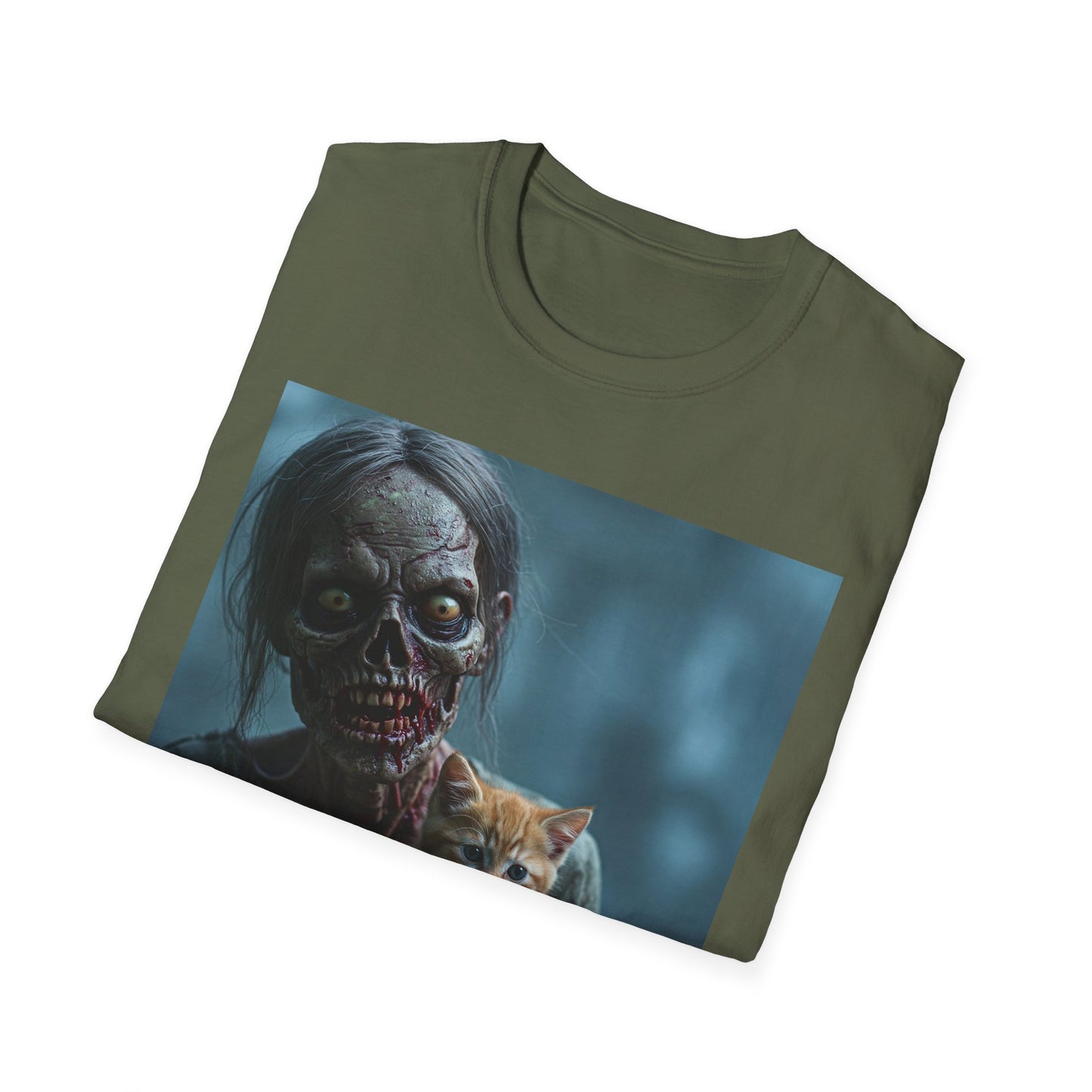 Zombie Cat Lover Apocalyptic Portrait Tee, bold, decaying zombie graphic