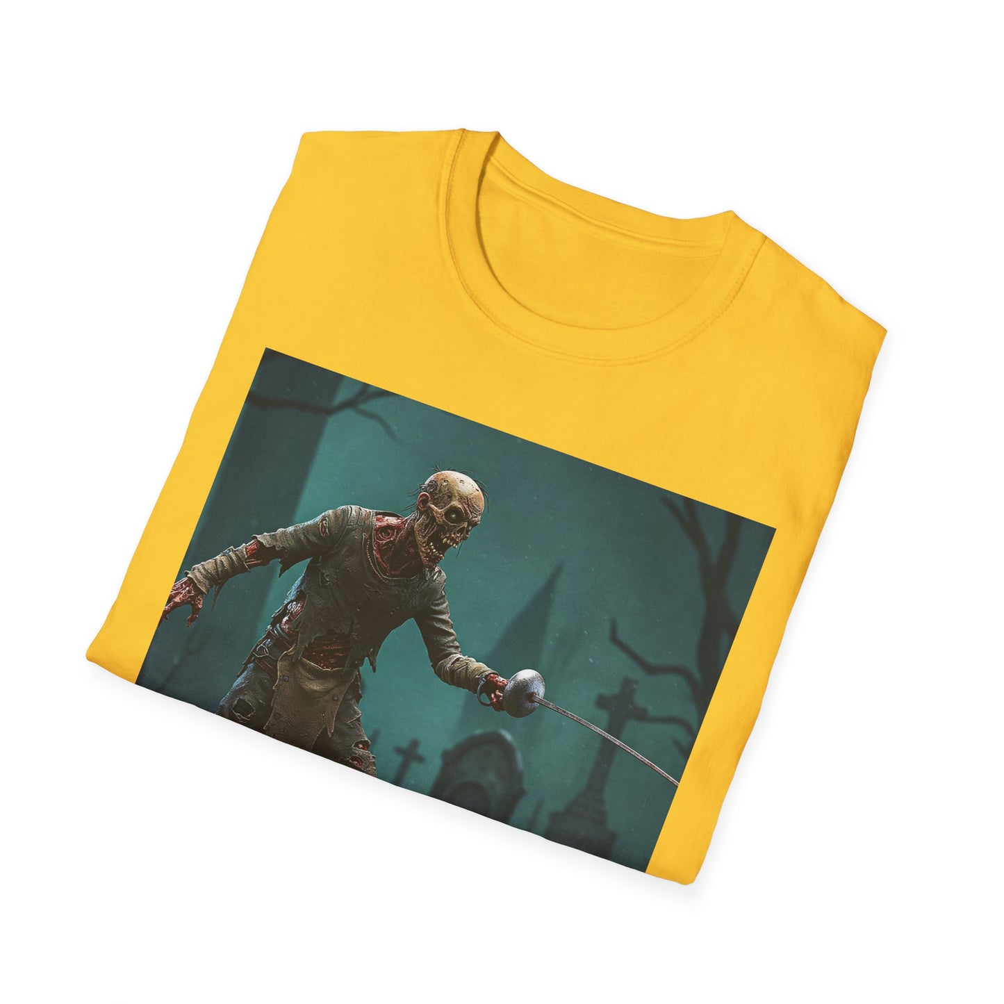 Zombie Swordsman Unisex Softstyle T-Shirt - Perfect for Halloween & Horror Fans