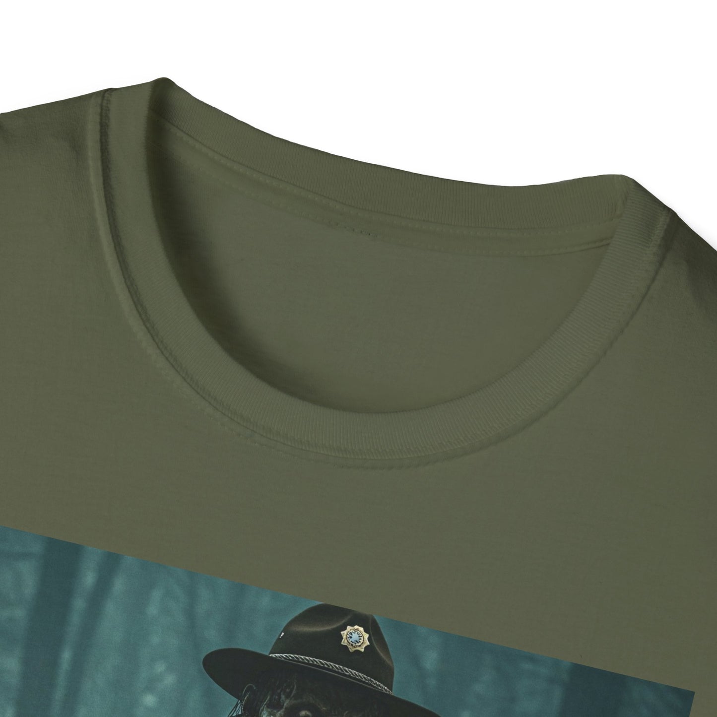 Creepy Forest Ranger Unisex Softstyle T-Shirt - Perfect for Halloween & Horror Fans