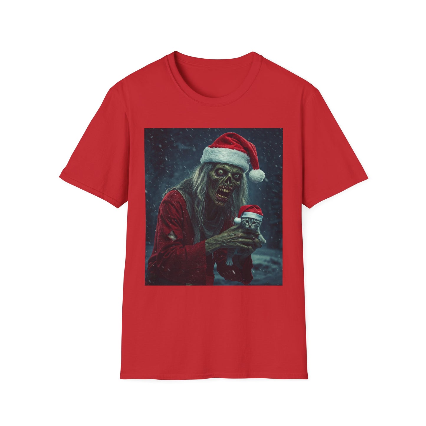 Festive Zombie Santa Apocalyptic Portrait Tee, bold, decaying zombie graphic