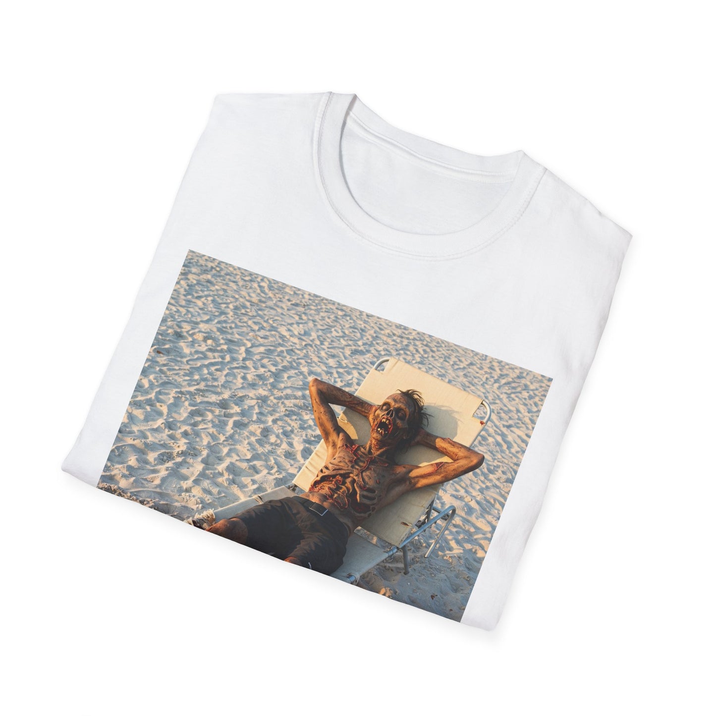 Relaxing Beach Apocalyptic Portrait Tee, bold, decaying zombie graphic