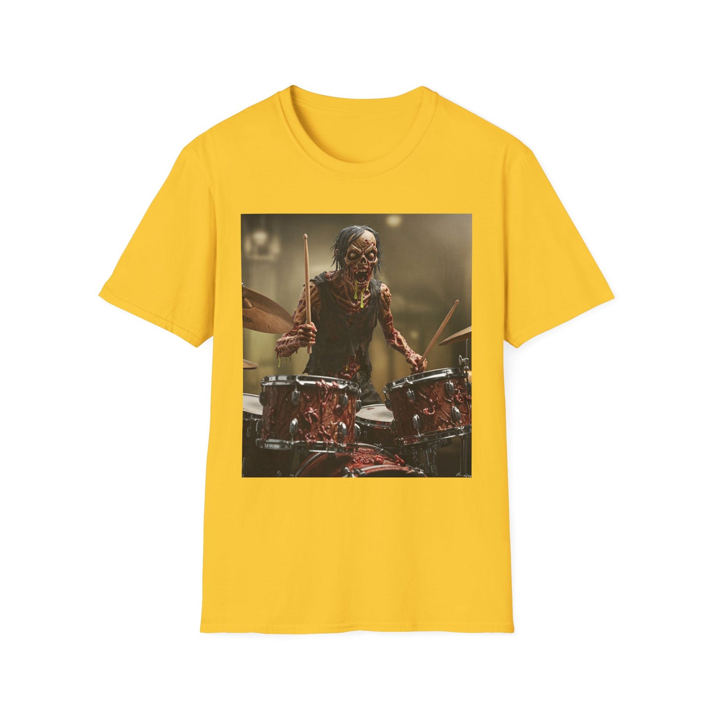 Zombie Drummer Unisex Softstyle T-Shirt - Perfect for Music Lovers and Halloween