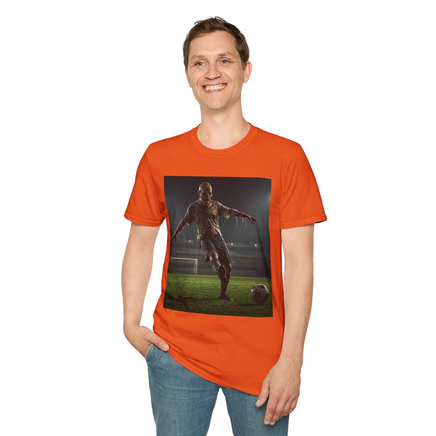 Zombie Soccer Unisex Softstyle T-Shirt - Perfect for Halloween and Sports Lovers