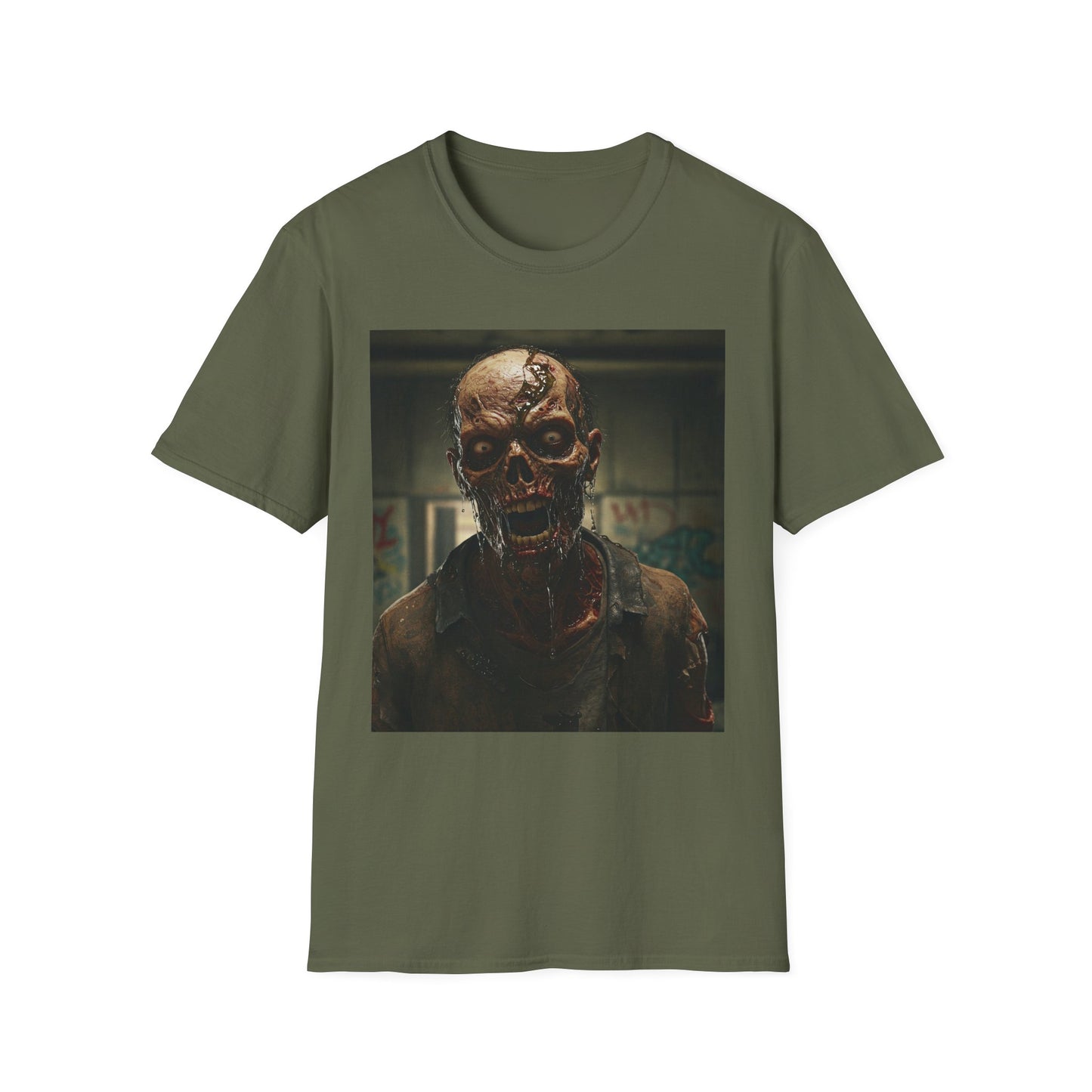 Apocalyptic Portrait Tee, bold, decaying zombie graphic