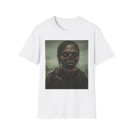 Apocalyptic Portrait Tee, bold, decaying zombie graphic