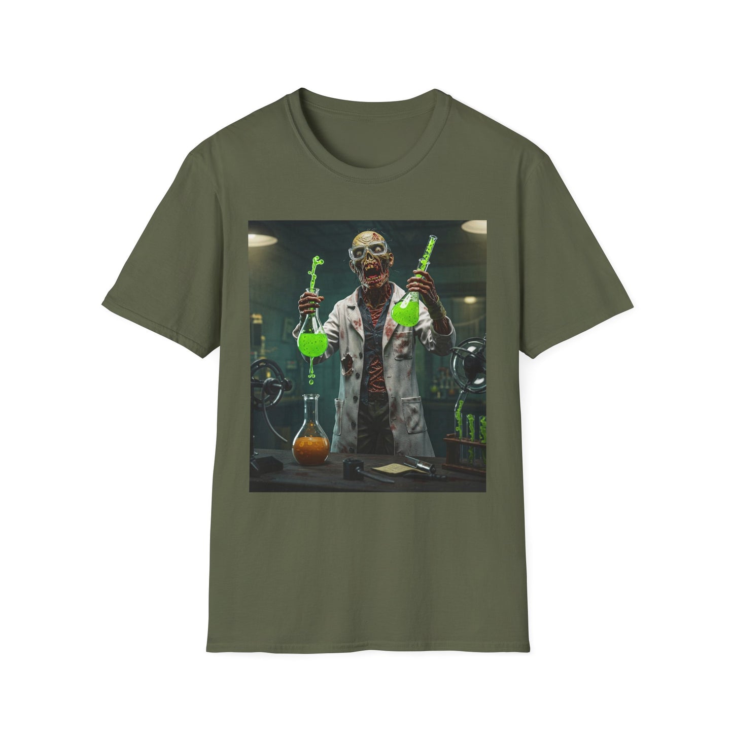 Zombie Scientist Apocalyptic Portrait Tee, bold, decaying zombie graphic