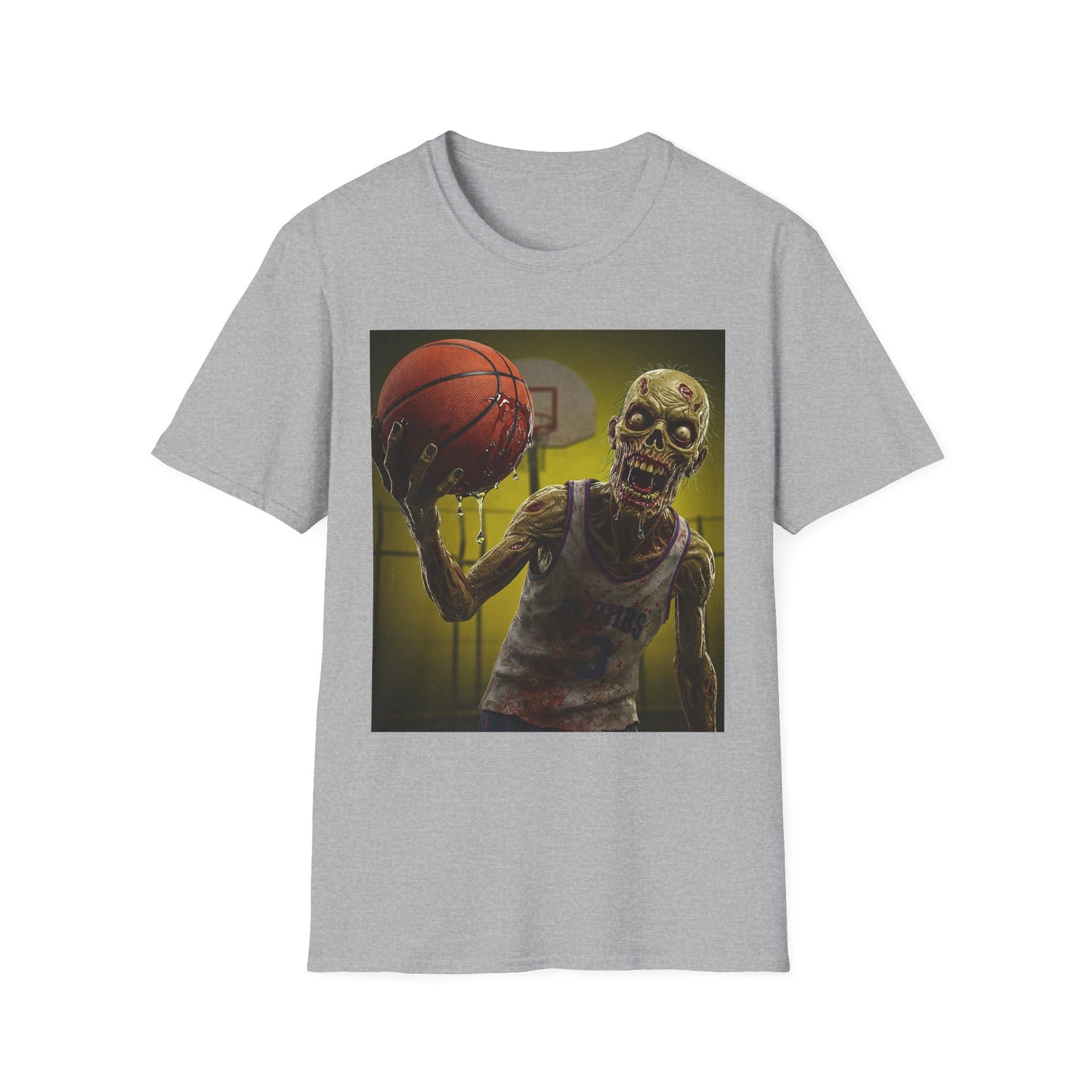 Zombie Basketball Apocalyptic Portrait Tee, bold, decaying zombie graphic