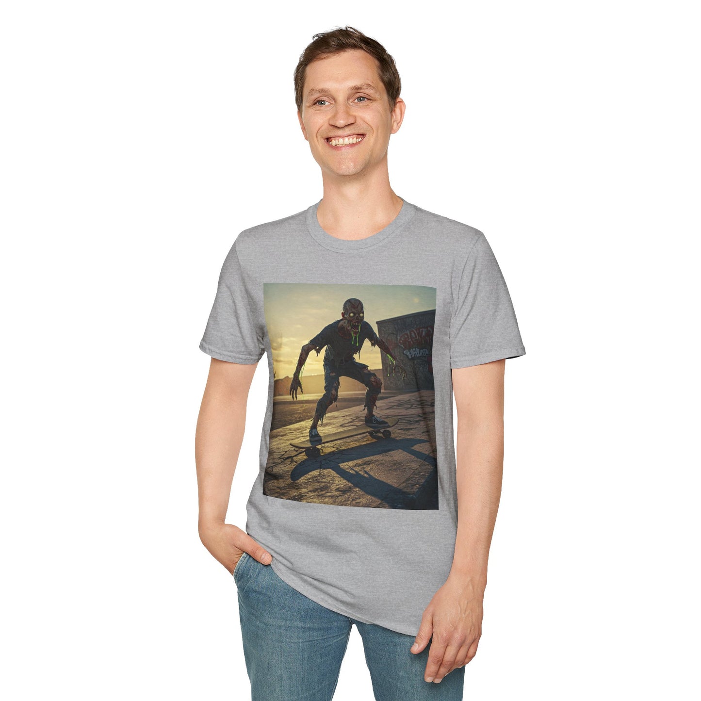 Skateboard Zombie Unisex Softstyle T-Shirt | Casual Graphic Tee for Skaters